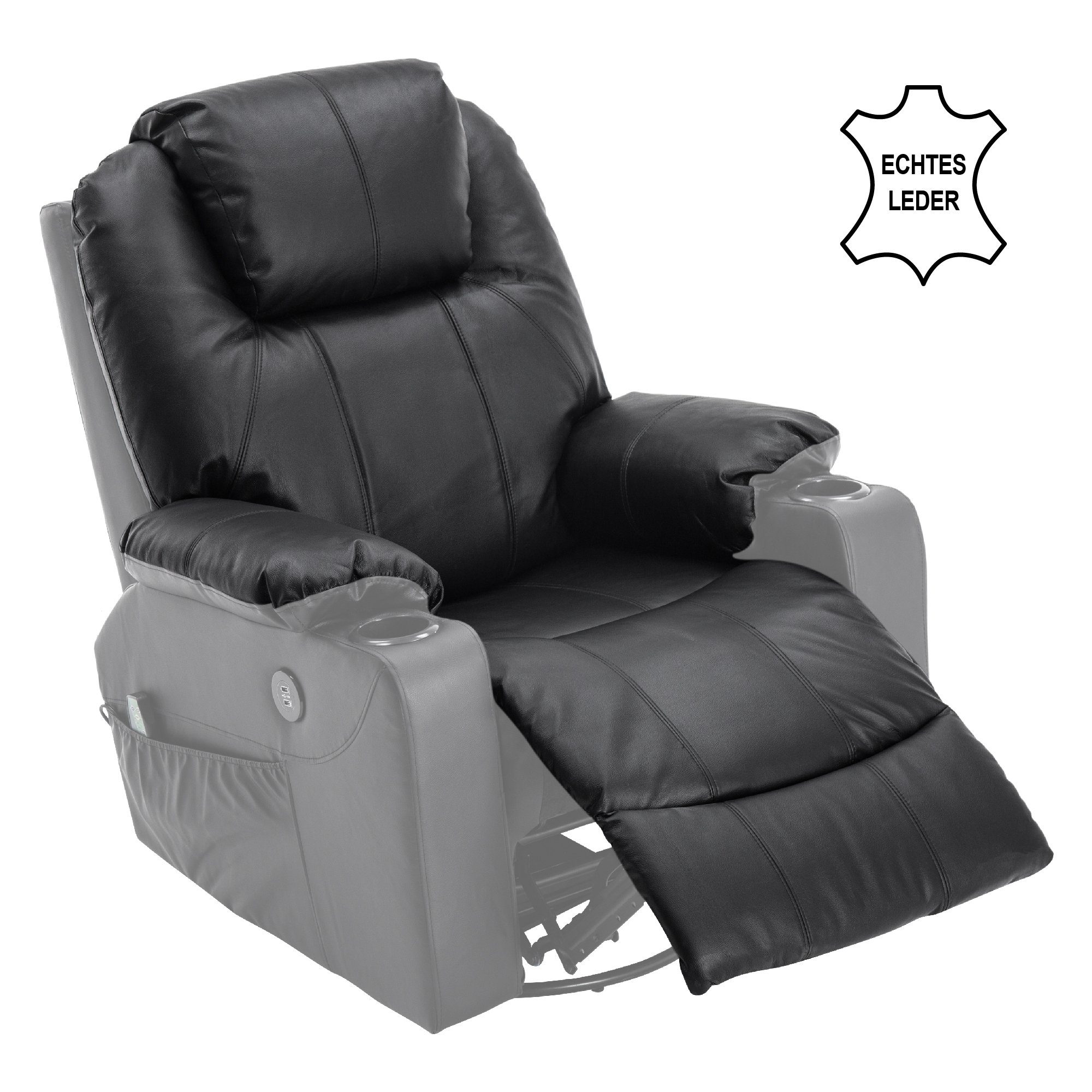 MCombo Relaxsessel MCombo Leder Massagesessel Relaxsessel 7050, manuell, mit Heizung, 360° drehbar und schwenkbar, Leder, Schwarz – Bild 3 von 5