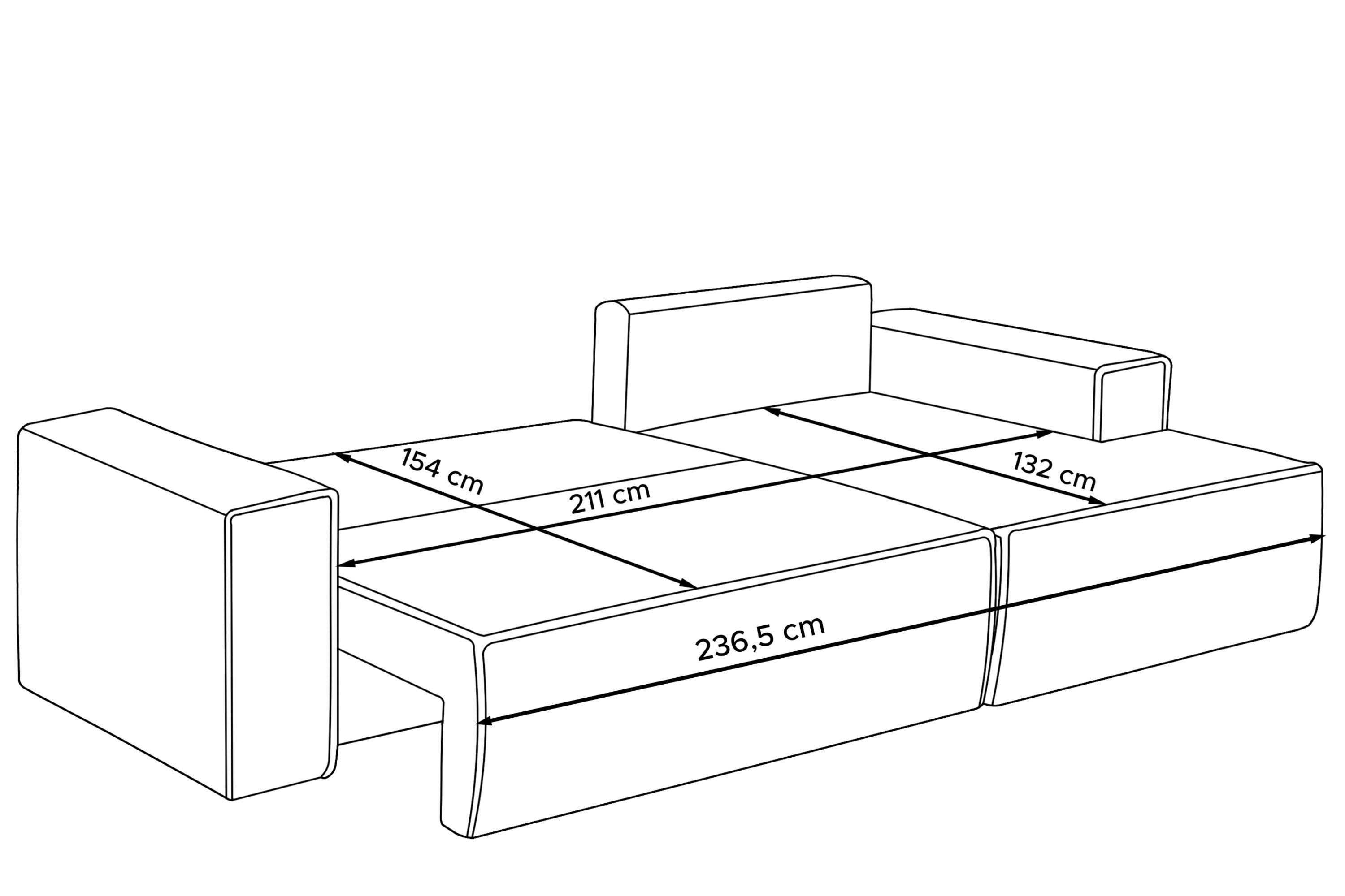 in rechts, EU, hergestellt Pet beige der in Schlaffunktion, Cord-Stoff NAPI mit Ecksofa Friendly Ecksofa Konsimo