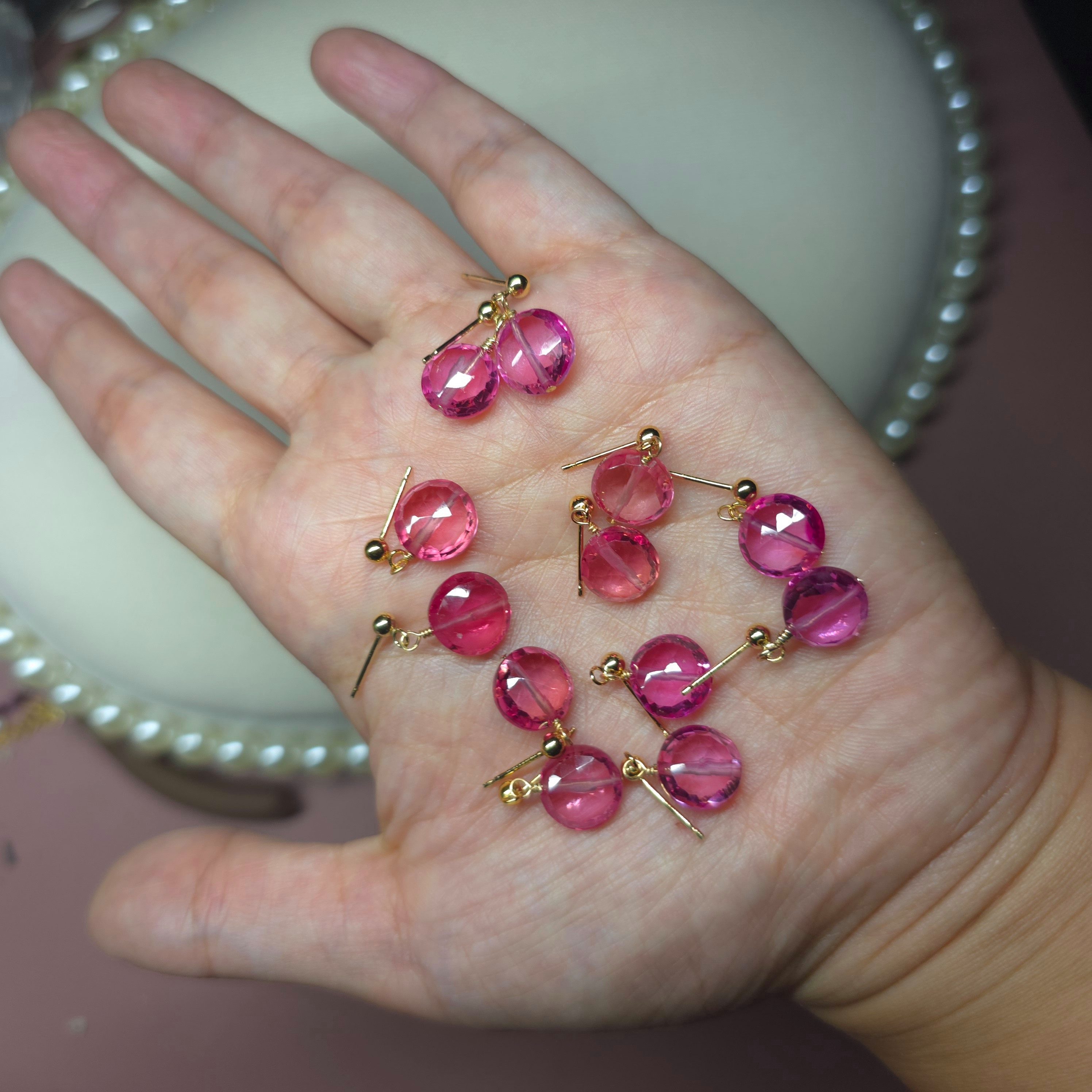GOLDEN Paar Ohrhänger Padparadscha Ohrstecker 14K Gold Filled Facettierte Ohrringe