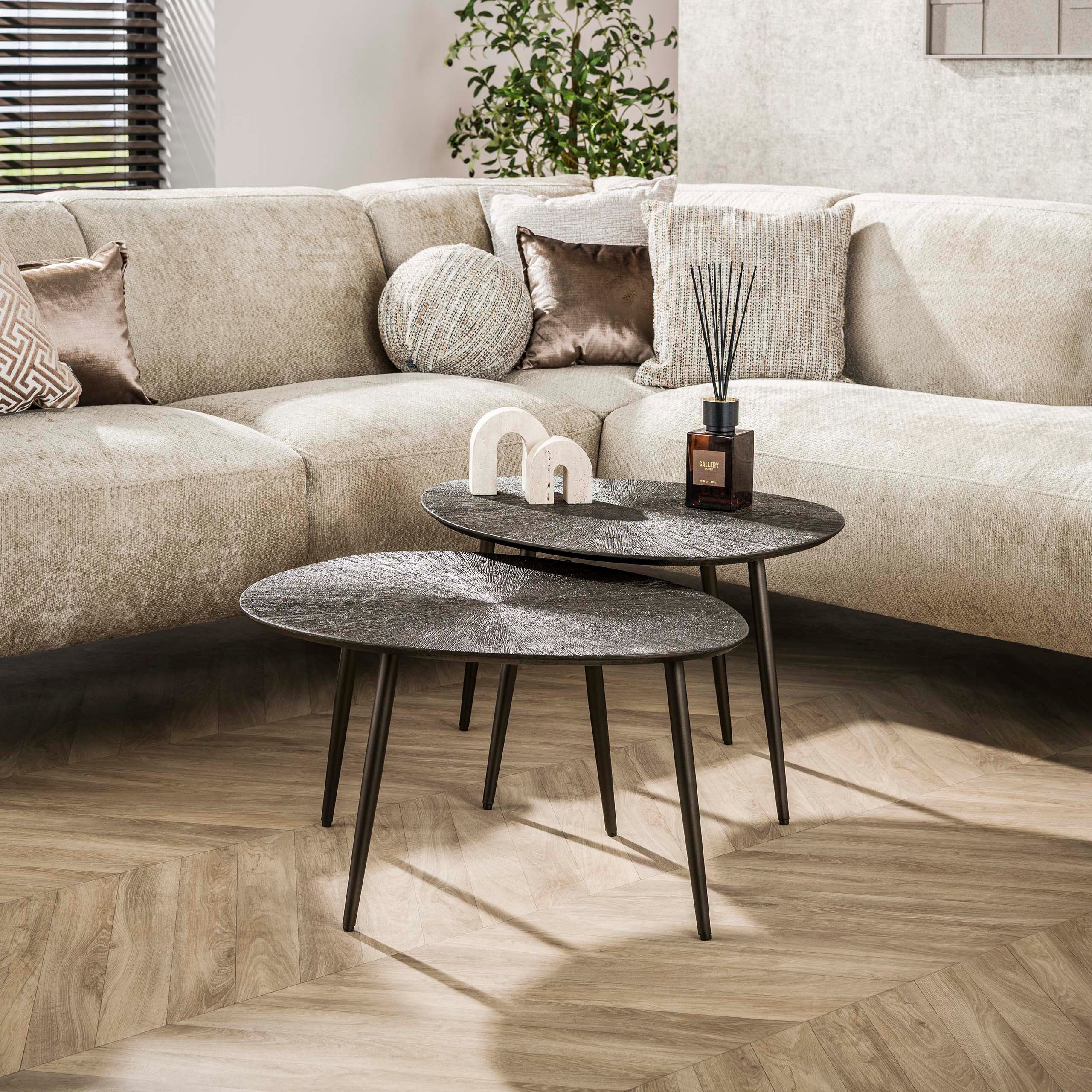 Sitheim-Europe Couchtisch RAY Brown Leaf Couchtisch Set aus 2 / Dunkelbraunes Bronze (Spar-Set, 2er Set)