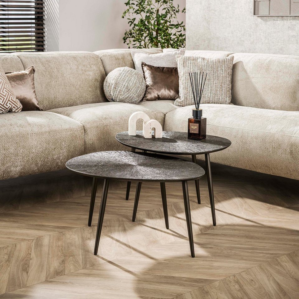 Sitheim® Couchtisch RAY Brown Leaf Couchtisch Set aus 2 / Dunkelbraunes Bronze (Spar-Set, 2er Set)
