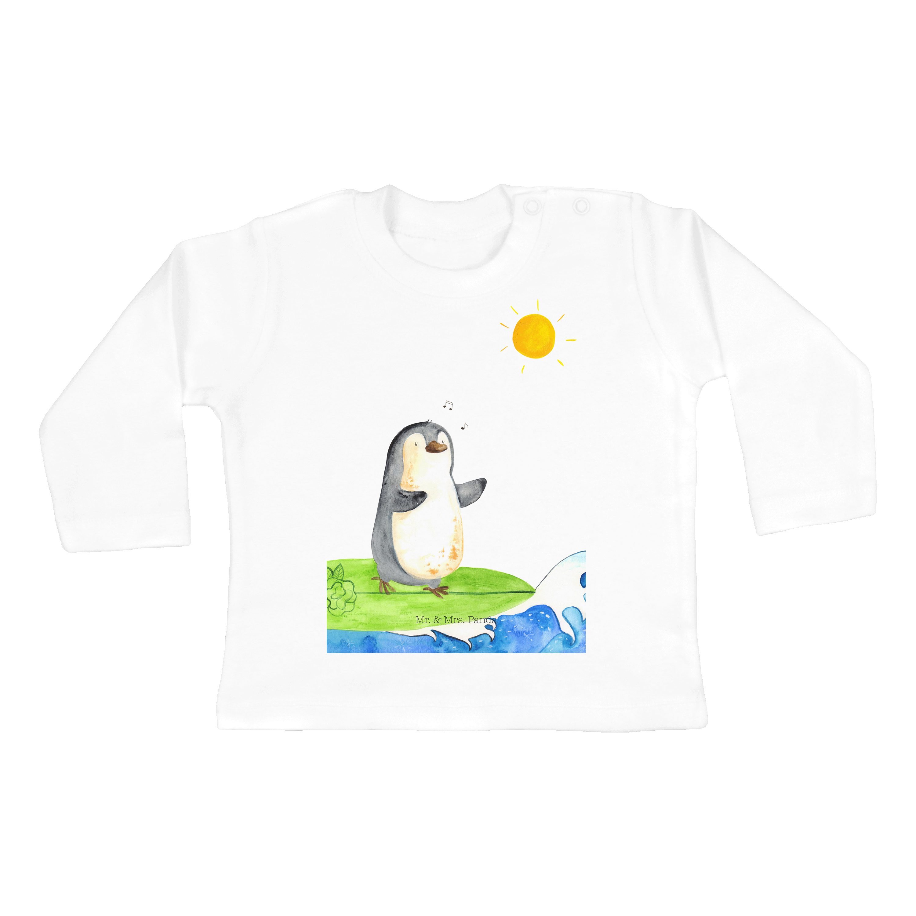 Mr. & Mrs. Panda Strampler Pinguin Surfer - Weiß - Geschenk, Jungen, Urlaub, Langarm, Hawaii, Ba (1-tlg)