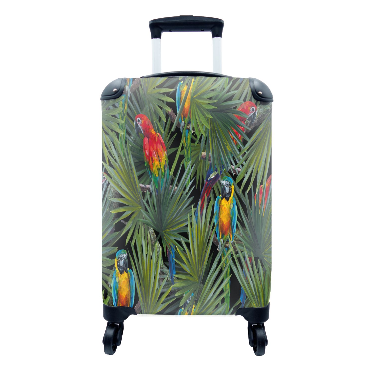 MuchoWow Handgepäckkoffer Papagei - Dschungel - Muster, 4 Rollen, Reisetasche mit rollen, Handgepäck für Ferien, Trolley, Reisekoffer