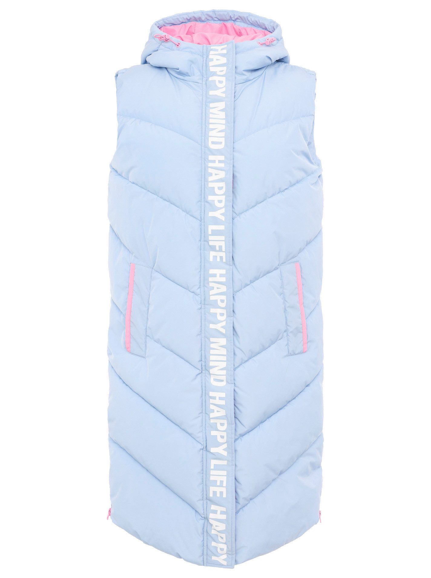 Zwillingsherz Longweste Kapuze, Schriftzug, Taschen