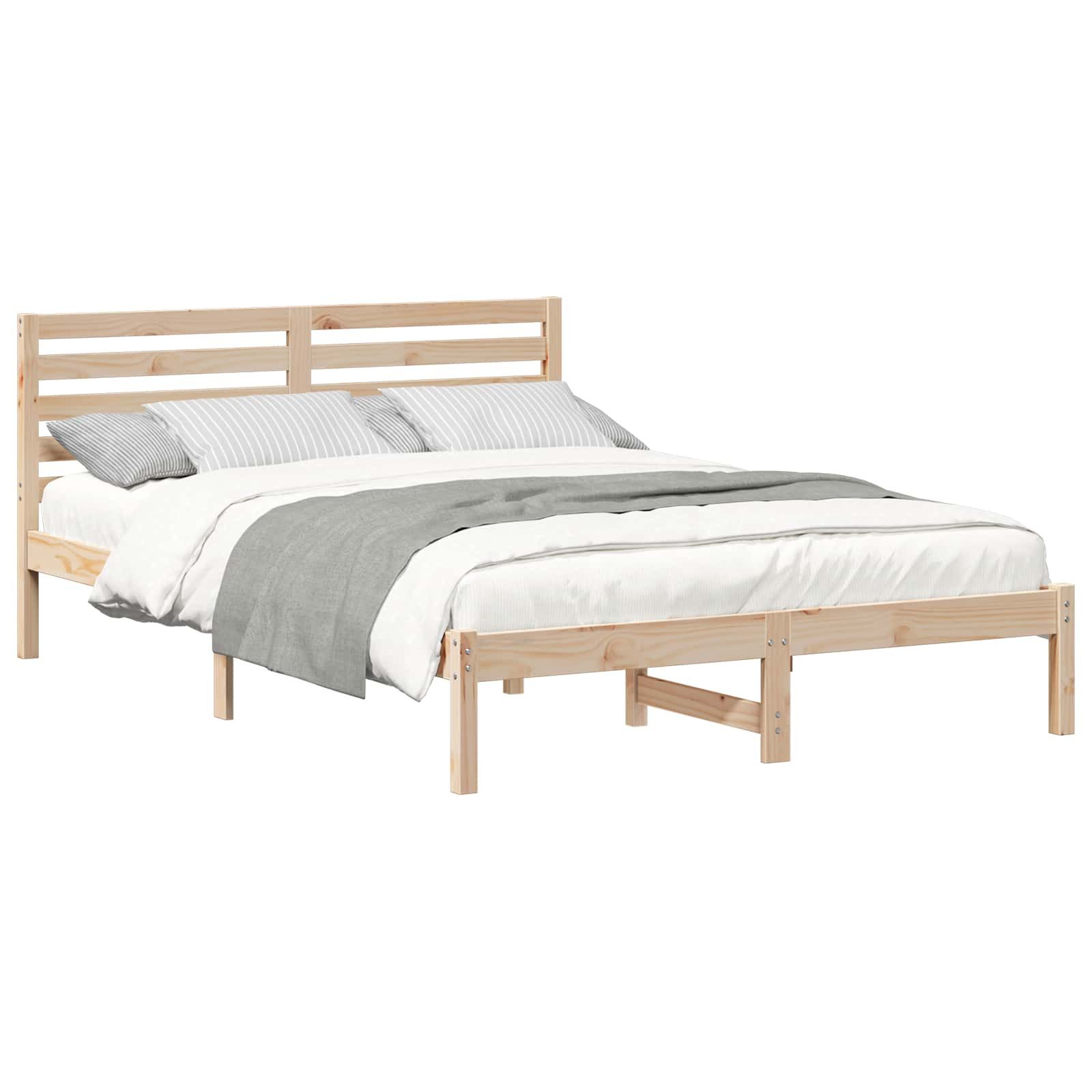 vidaXL Bett Bettrahmen mit Kopfteil Braun 140 x 220 cm Massives Kiefernholz (1-tlg)