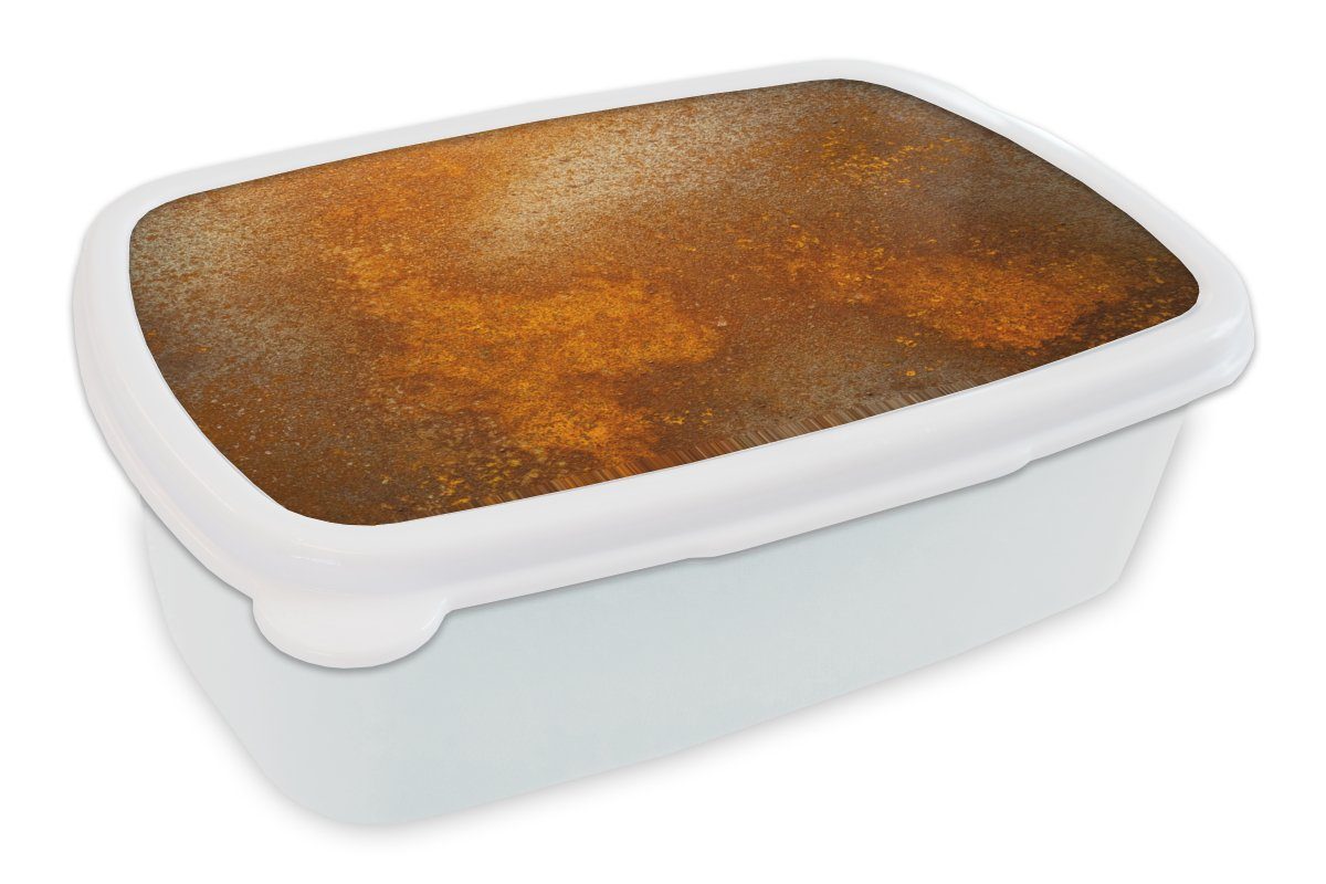 MuchoWow Lunchbox Metall - Rost - Orange - Vintage - Industriell, Kunststoff, (2-tlg), Brotbox für Kinder und Erwachsene, Brotdose, für Jungs und Mädchen weiß