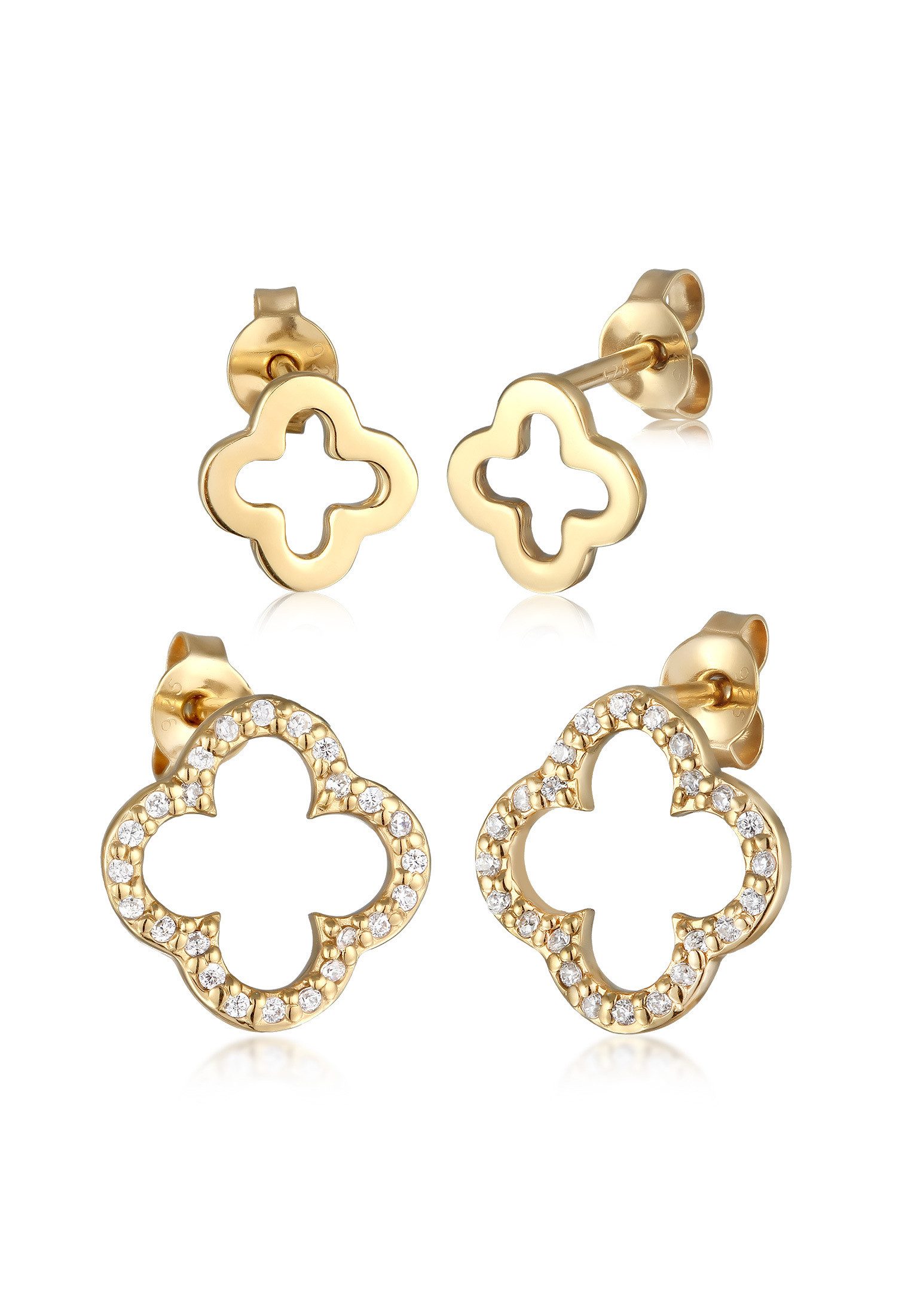 Elli Ohrring-Set Kleeblatt Zirkonia Set Glücksymbol 925 Sterling Silber, Kleeblatt