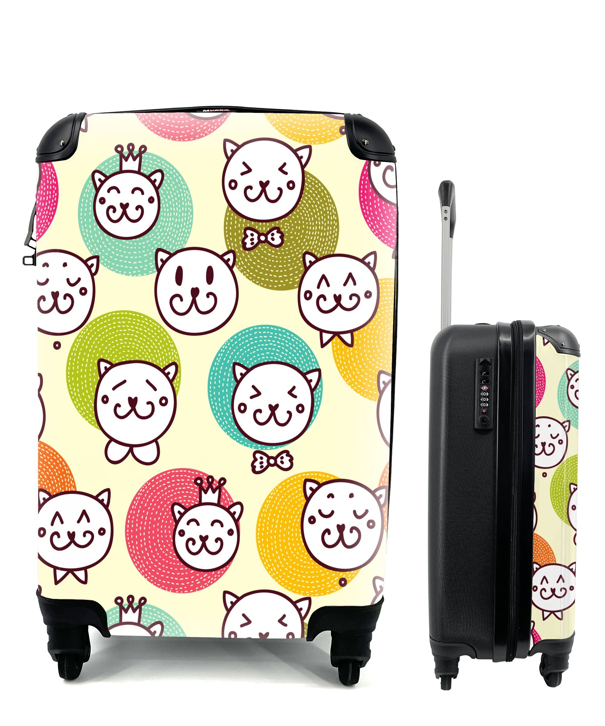 MuchoWow Handgepäckkoffer Mädchen - Katze - Krone - Muster - Mädchen - Kinder - Kinder, 4 Rollen, Reisetasche mit rollen, Handgepäck für Ferien, Trolley, Reisekoffer