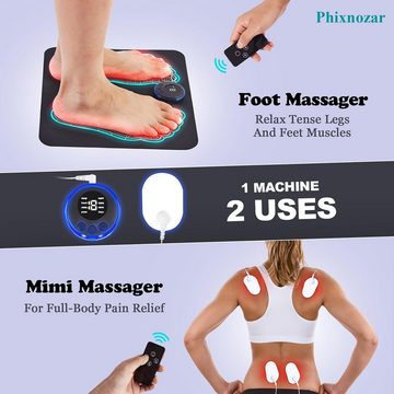 Brücke Fußmassagegerät 2-in-1 EMS-Fußmassagepad mit Fernbedienung und 8 Stück Gelpads, 8 Massagemodi zur Verbesserung der Durchblutung, Muskelentspannung