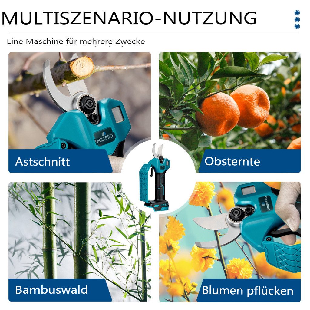 Insma Akku-Astschere 800W Elektrische Gartenschere, Ø35mm Schnittdurchmesser Kabellose Gartenschere mit 2 Akkus 3,0 Ah Set – Bild 2 von 5