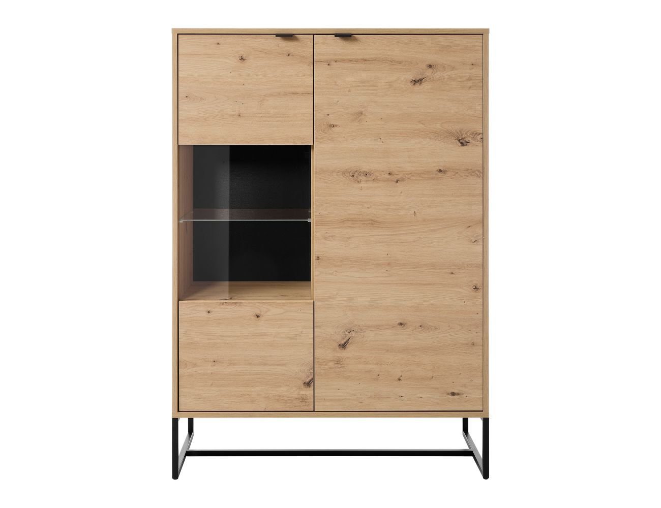 MOEBLO Highboard KERI KWT93 (Gehärtetes Glas, Griffe und Füße aus Metall, Sideboard Vitrine, Schrank für Wohnzimmer mit Türen Vitrinenschrank Glasvitrine), (BxHxT): 93x133x39 cm