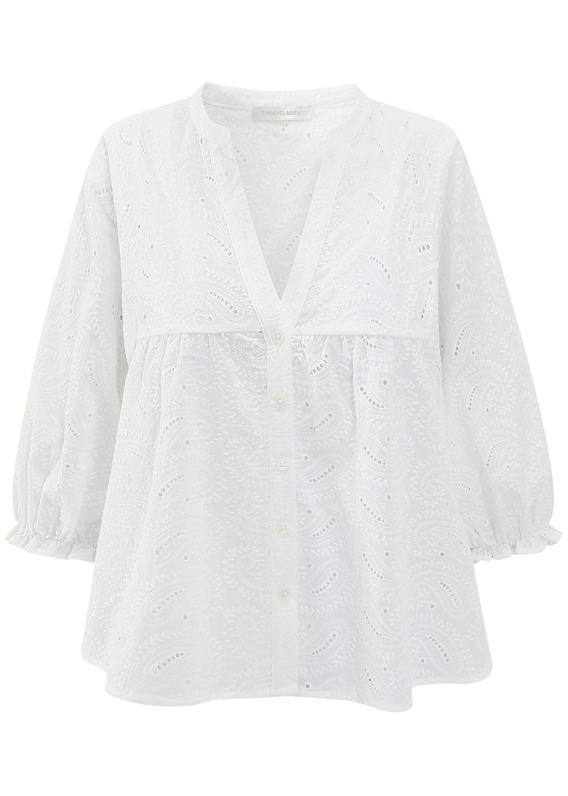 SASSYCLASSY Langarmbluse Spitzen Bluse mit kurzen Ballonärmeln Damen Croppe günstig online kaufen