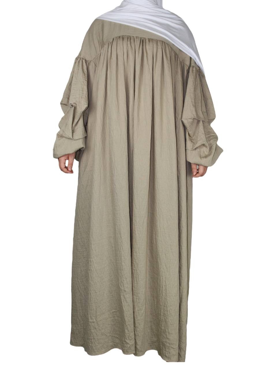 Maxikleid Oversized Ballonärmel Leinenabaya mit Rüschenärmel Amira Abaya Kaftan