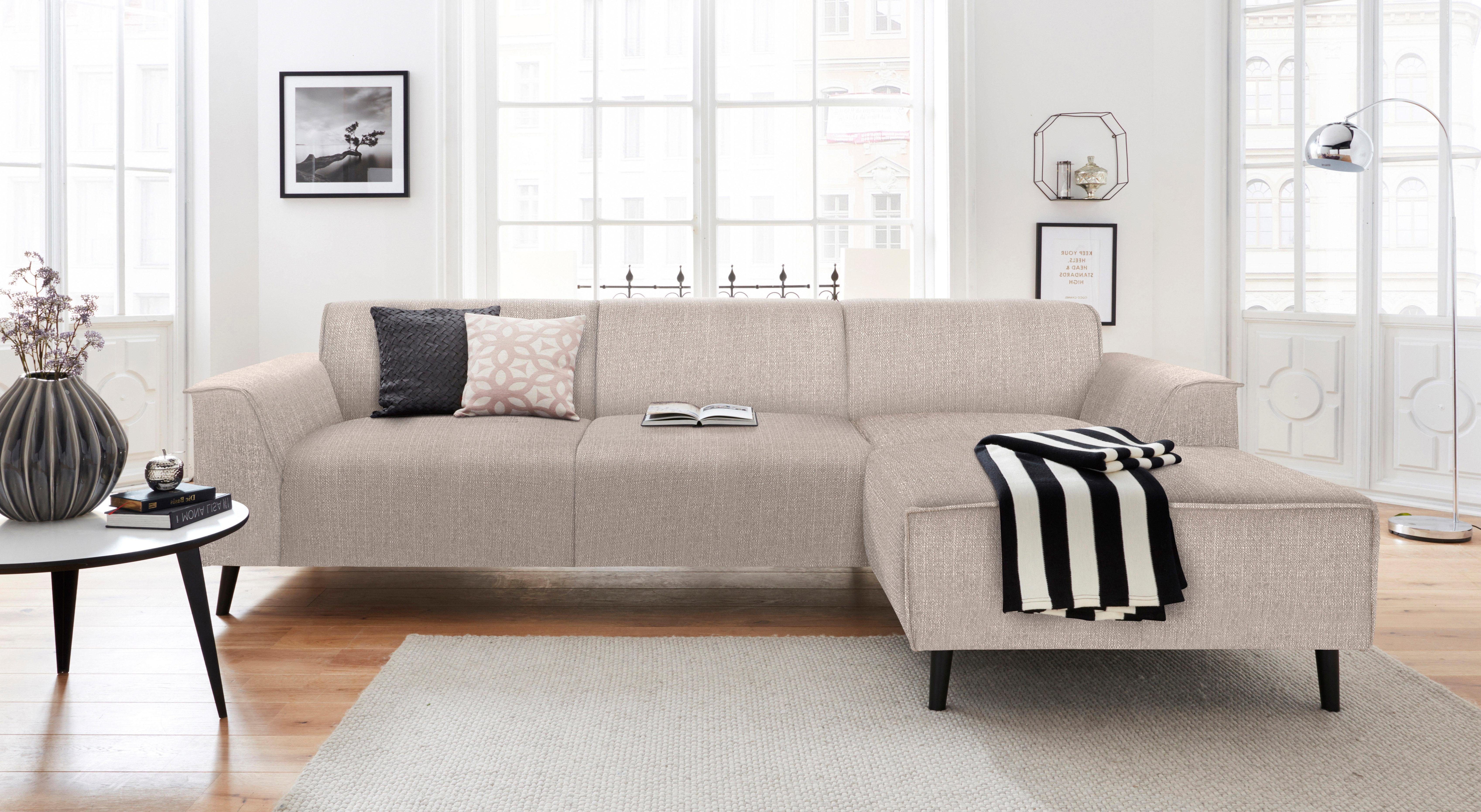 DOMO collection Ecksofa Amora, inkl. Federkern, hoher Sitzkomfort, Breite 268 L-Form, Komfortsitzhöhe 47 cm, Fußhöhe passend für gängige Saugroboter!