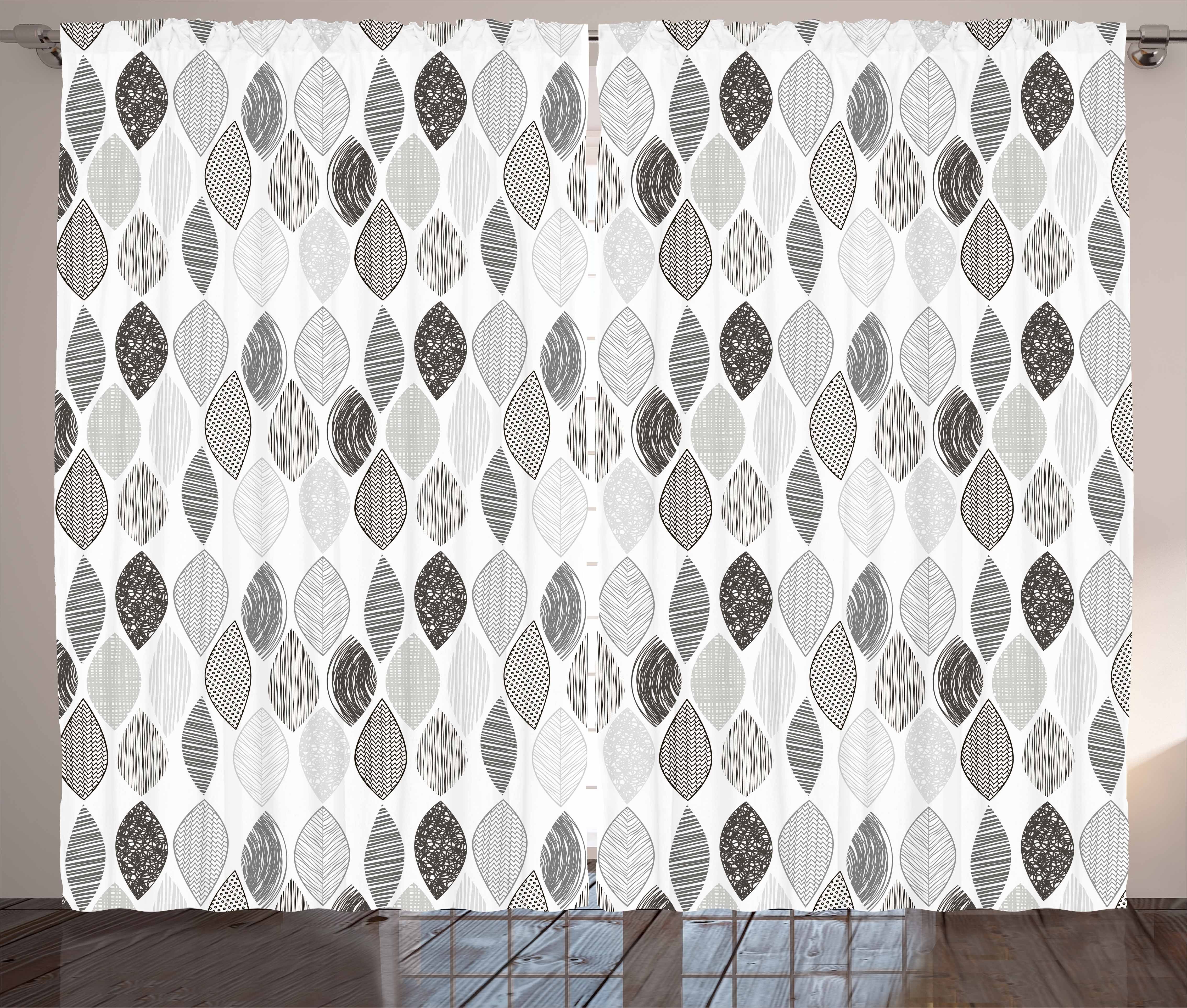Abakuhaus, mit Gardine Kunst Gekritzel Leaves Schlafzimmer Kräuselband Vorhang und Schlaufen Zusammenfassung Haken,