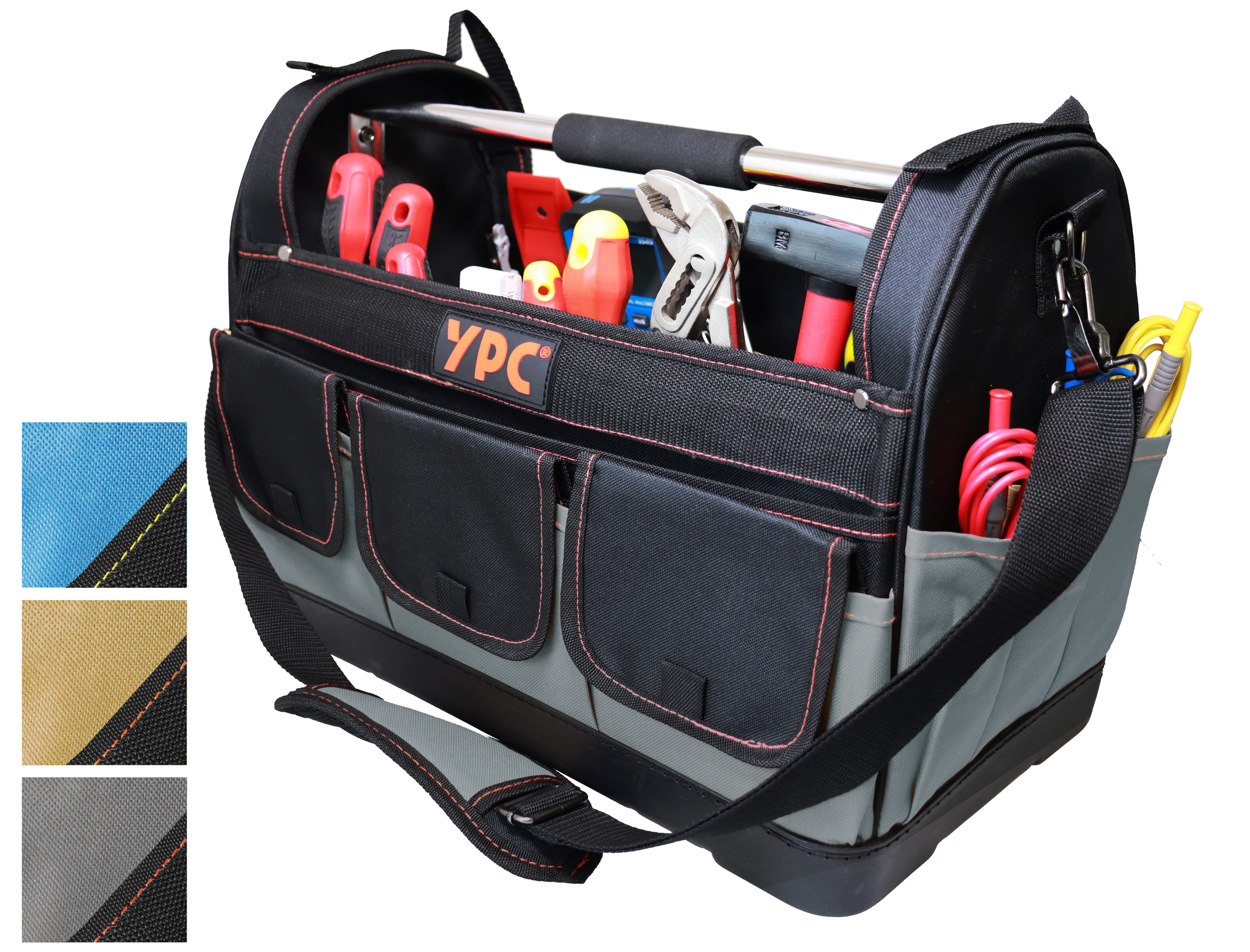 YPC Werkzeugtasche "Pioneer" Werkzeugkorb XXL, 45x35x23cm, 20 kg Tragkraft, stabil, praktisch, Schultergurt mit Polster, Metall-Handgriff
