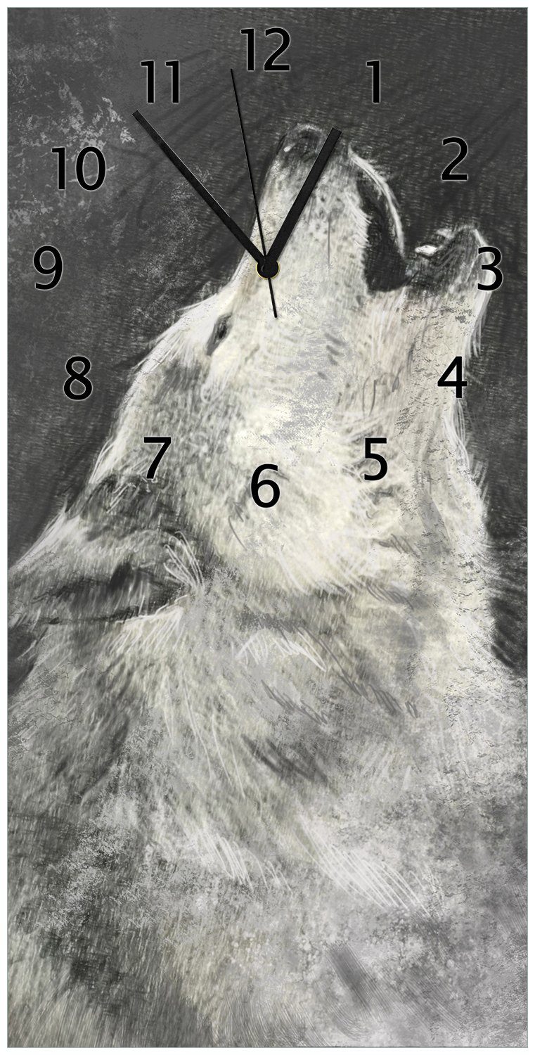 Zeichnung Wolf aus Acryl) Wanduhr Wallario (Uhr II von einem