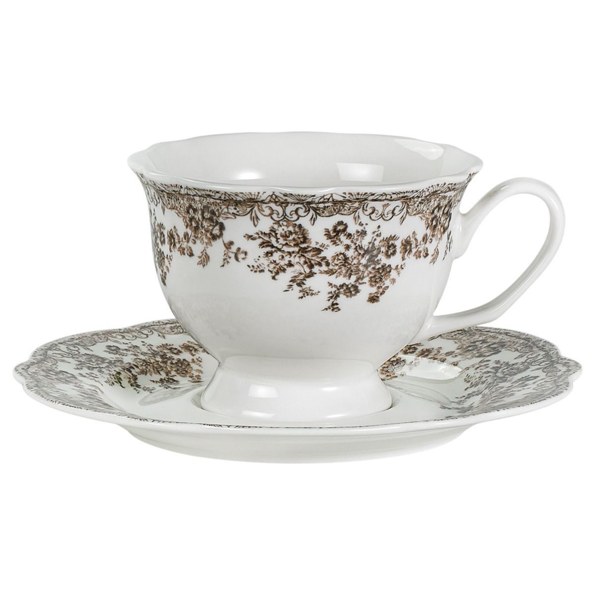 EmirtexHome Cappuccinotasse FLEURY VINTAGE KAFFEE SET, BRAUN 12-TEILIG, 12-tlg.