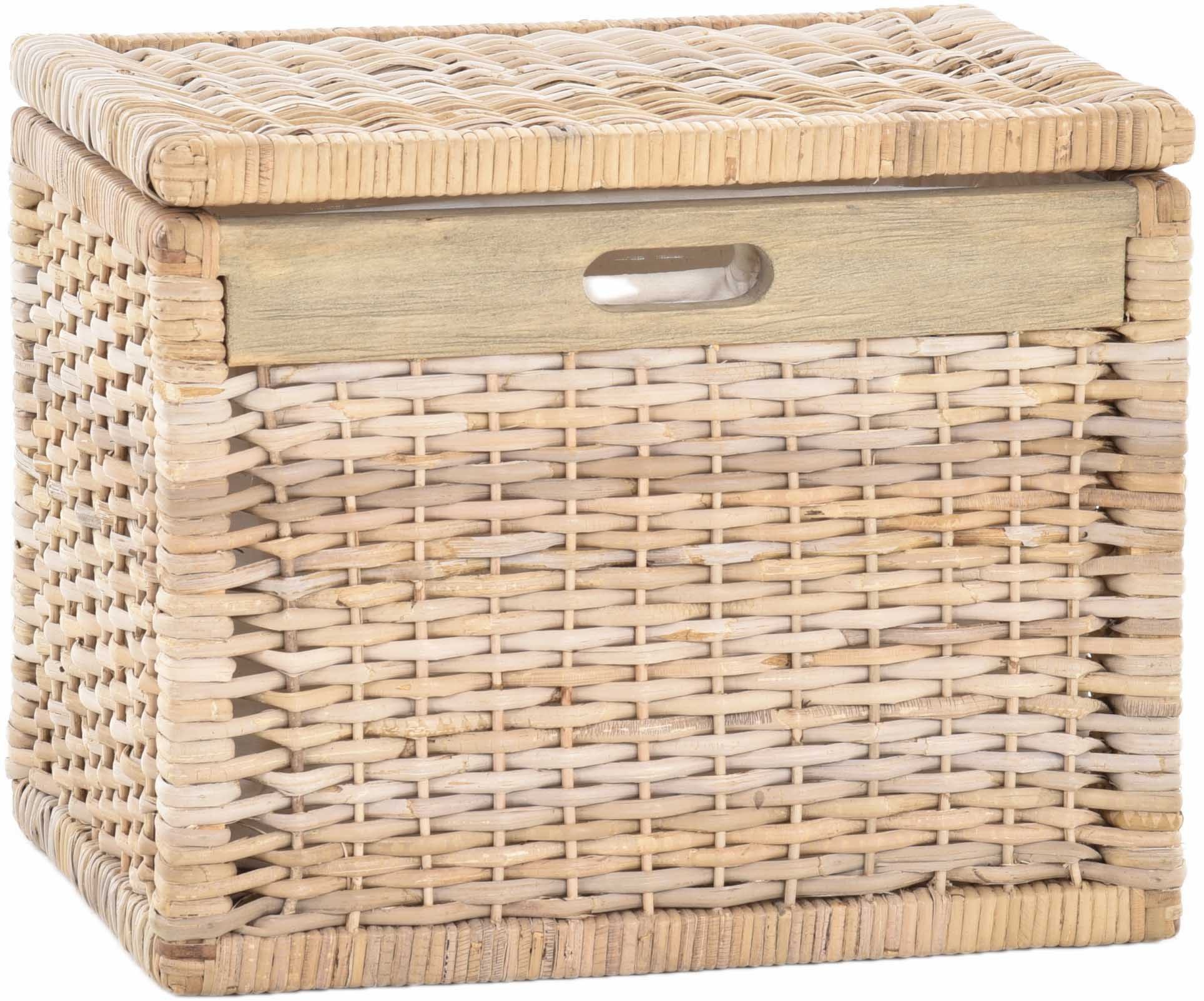 Krines Home Aufbewahrungskorb Hoher Korb mit Deckel Rattan geflochten Regalkorb Aufbewahrungsbox, Mit Inlett