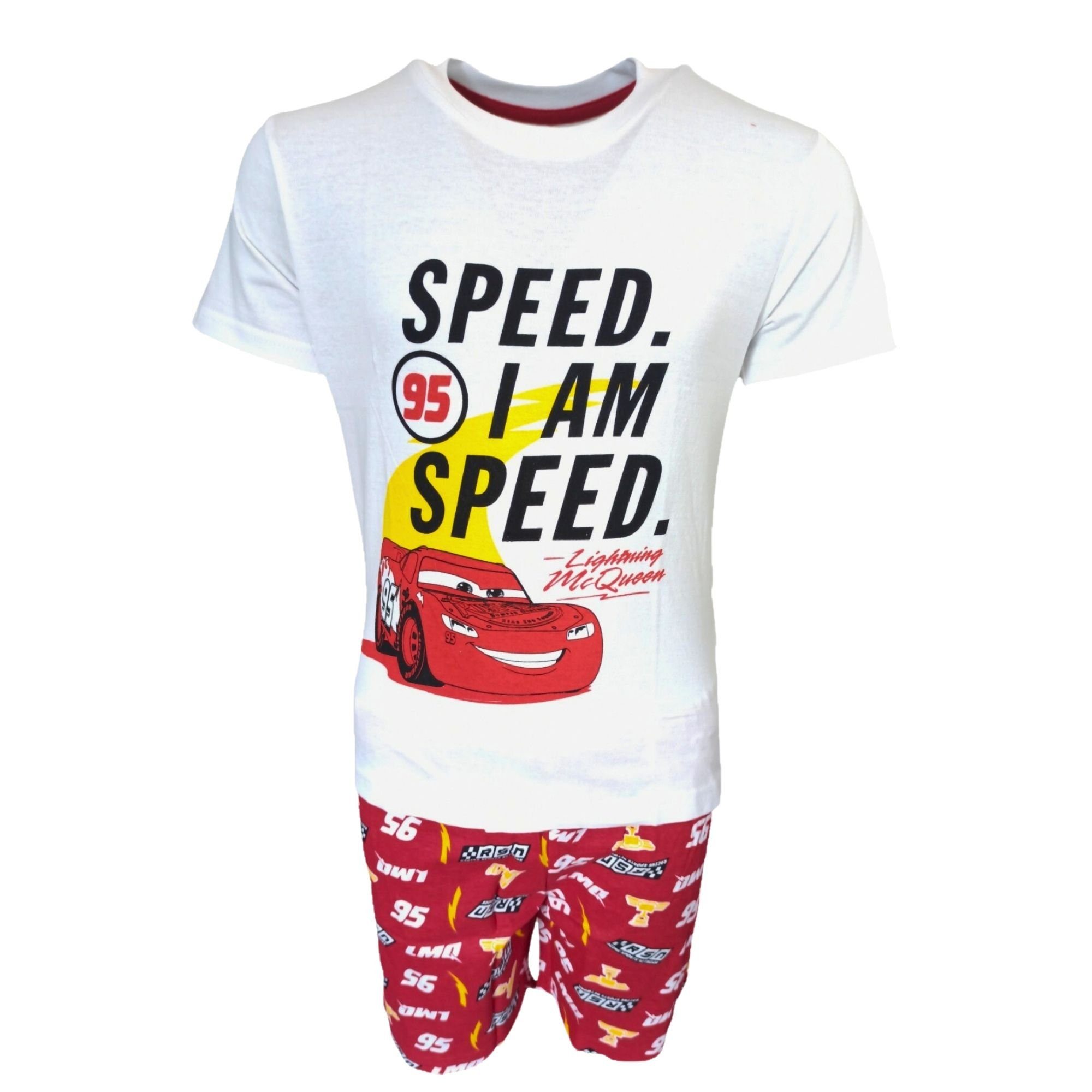 Pyjama Schlafanzug Lightning Set Cars cm 98-128 Rot Jungen tlg) Gr. (2 Shorty Disney McQueen kurzarm