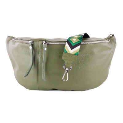 lePelou Bauchtasche CLARA KHAKI MIT WECHSELGURT, echt Leder, Made in Italy, mit geräumigem Hauptfach