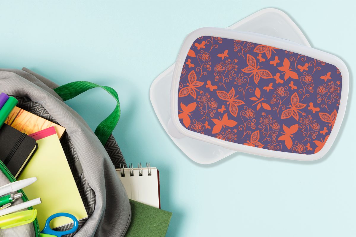 MuchoWow Lunchbox Schmetterling - Libelle Mädchen Kinder Kunststoff, (2-tlg), Rot Jungs Brotdose, - Muster, - für für und und Erwachsene, Brotbox weiß