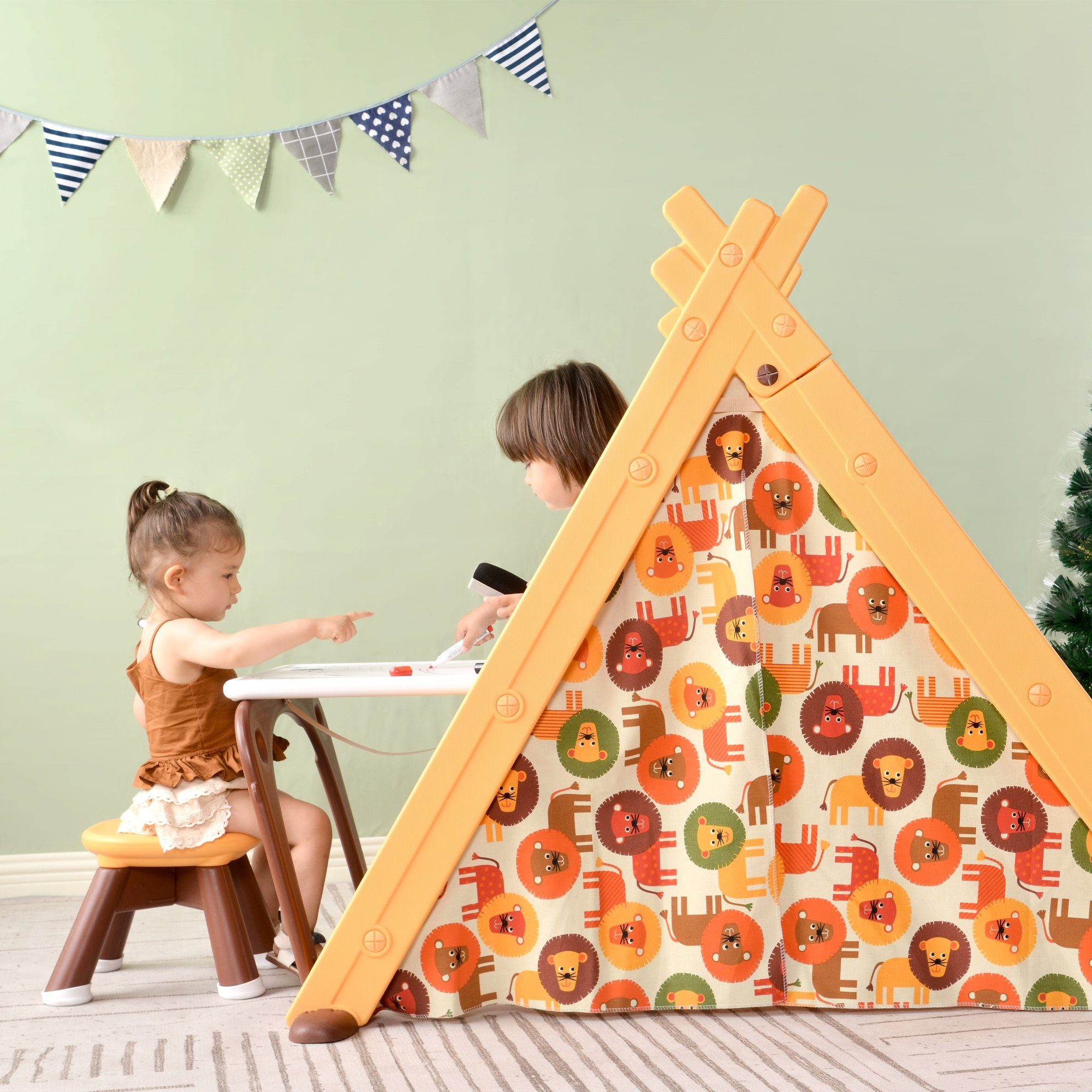 Merax Spielzelt »Pistis« Faltbar Tipi multifunktional 4 in 1 Zelt-Spielhaus  für Kinder, mit Klettergerüst, Hocker und Tafel online kaufen | OTTO