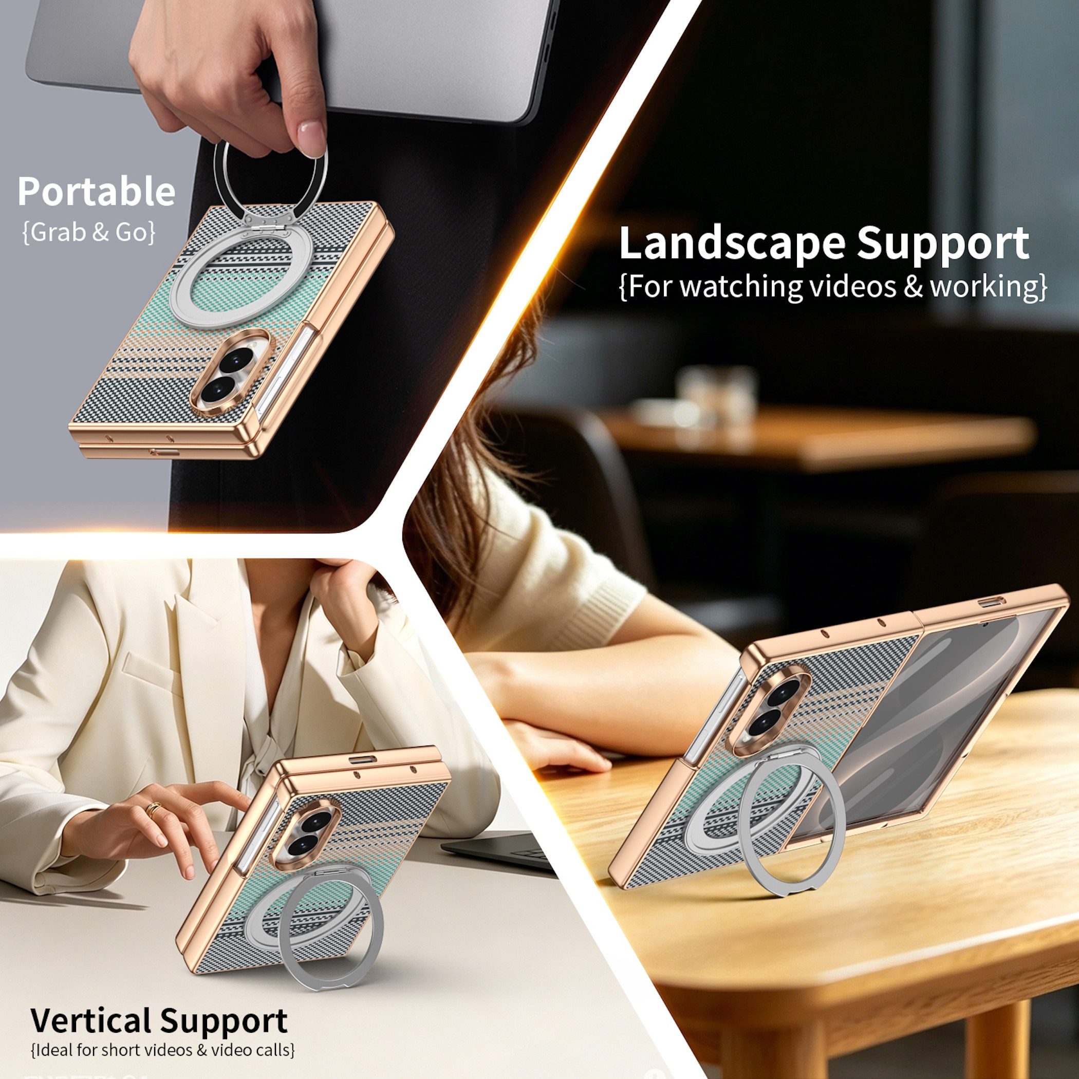 Wigento Handyhülle Samsung Galaxy Z Fold8 5G Dreh Kipp Magnetring H9 Schutzglas Silber 6,90 und 4,1 Zoll, Scharnier Schutz, Displayschutz, erhöhte Ränder, Magne – Bild 5 von 5