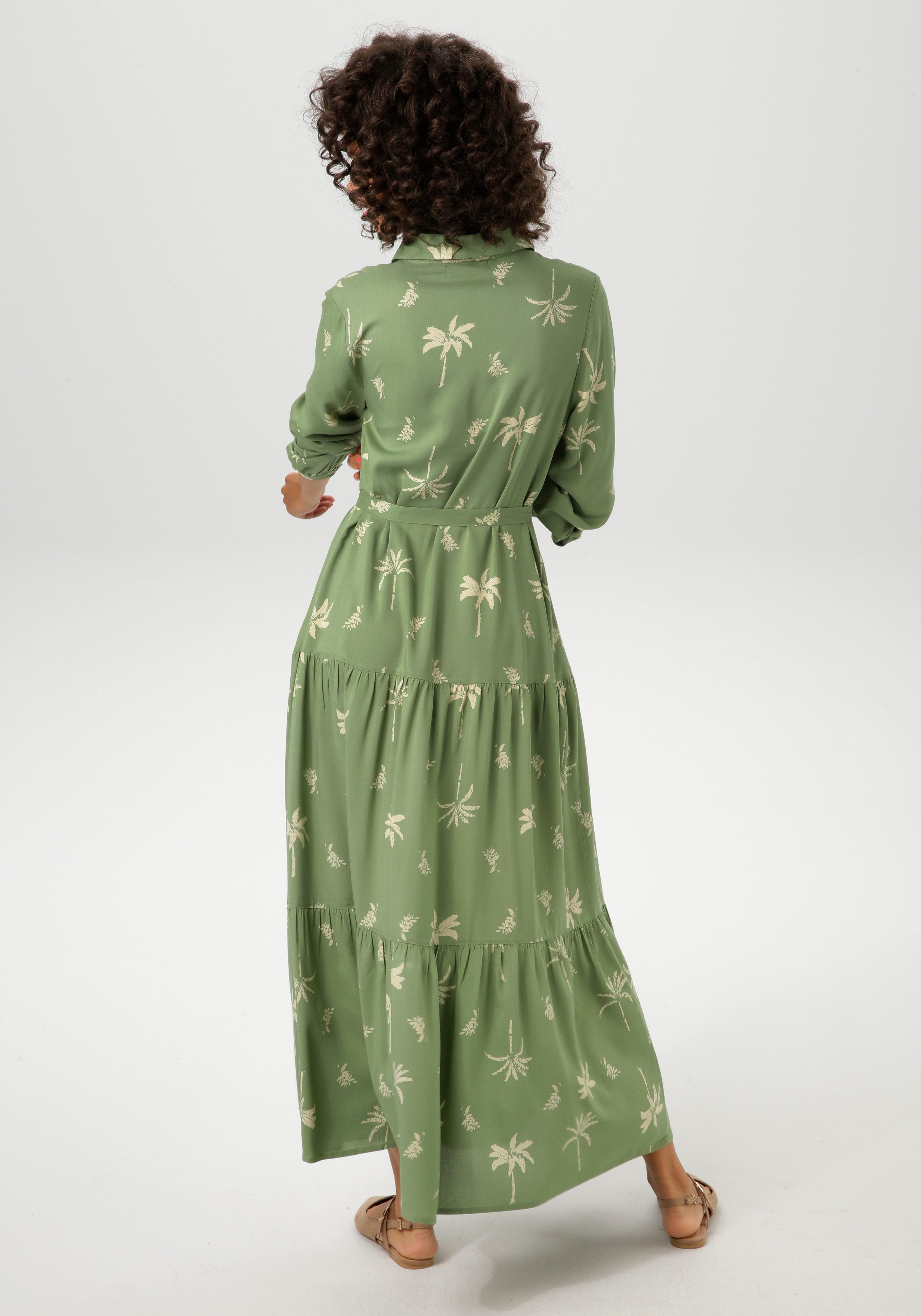 Aniston CASUAL Maxikleid (mit abnehmbarem Bindeband) mit Palmen bedruckt - jedes Teil ein Unikat