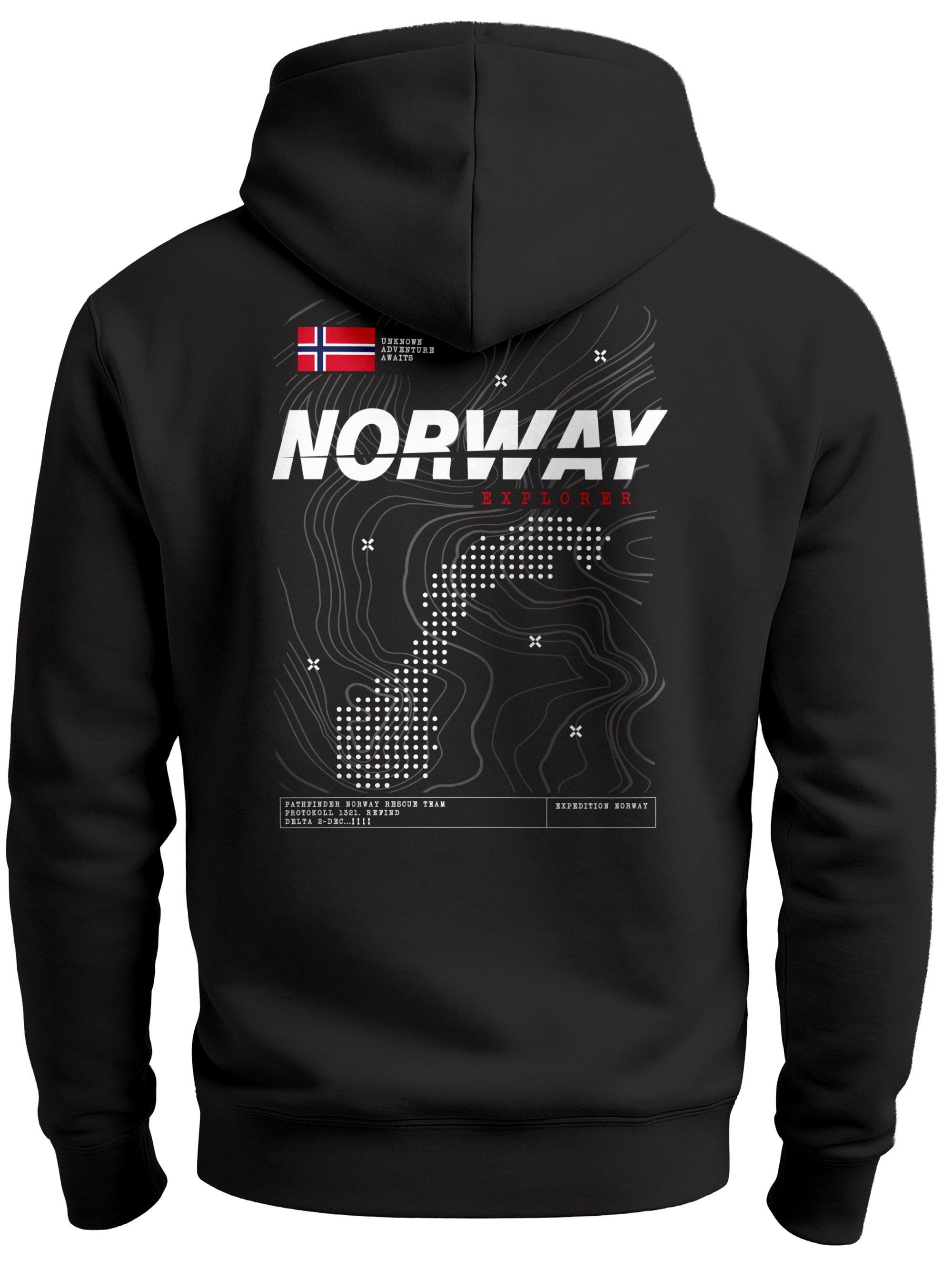 Neverless Hoodie Hoodie Backprint Herren Norwegen Flagge Schriftzug Norway Explorer