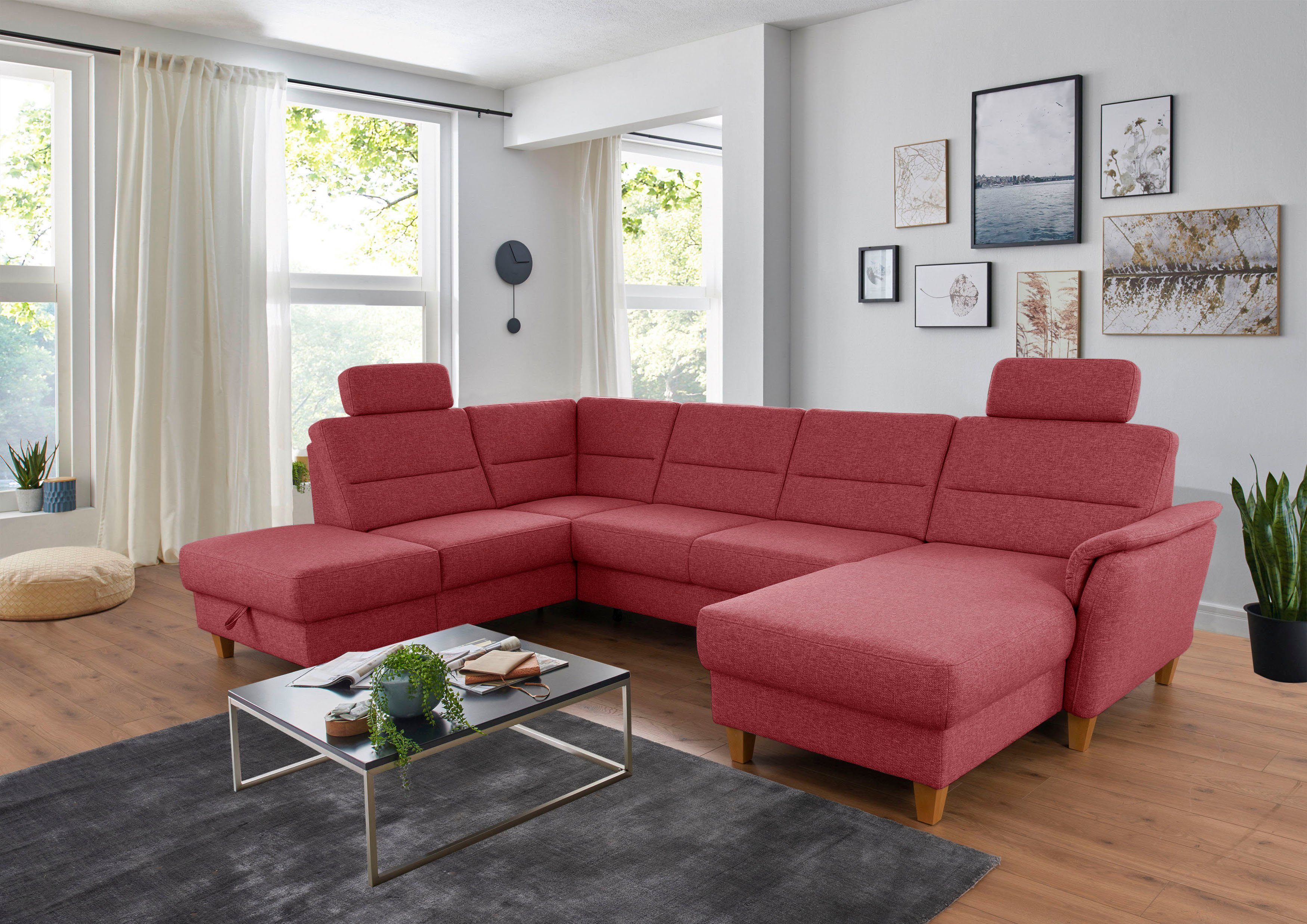 Home affaire Wohnlandschaft Palmera U-Form, B: 308 cm, optional Bettfunktion & Bettkasten, Federkern