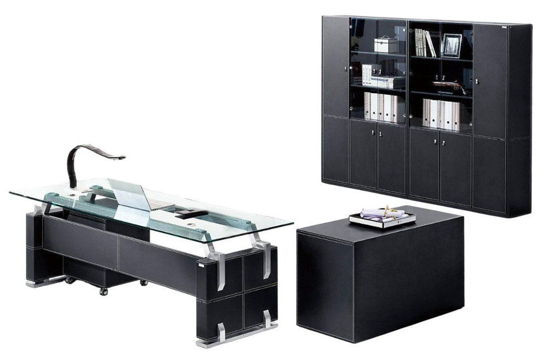 Büromöbel-Set Möbel 2-tlg Büro Set und Aktenschrank Schränke Schwarz