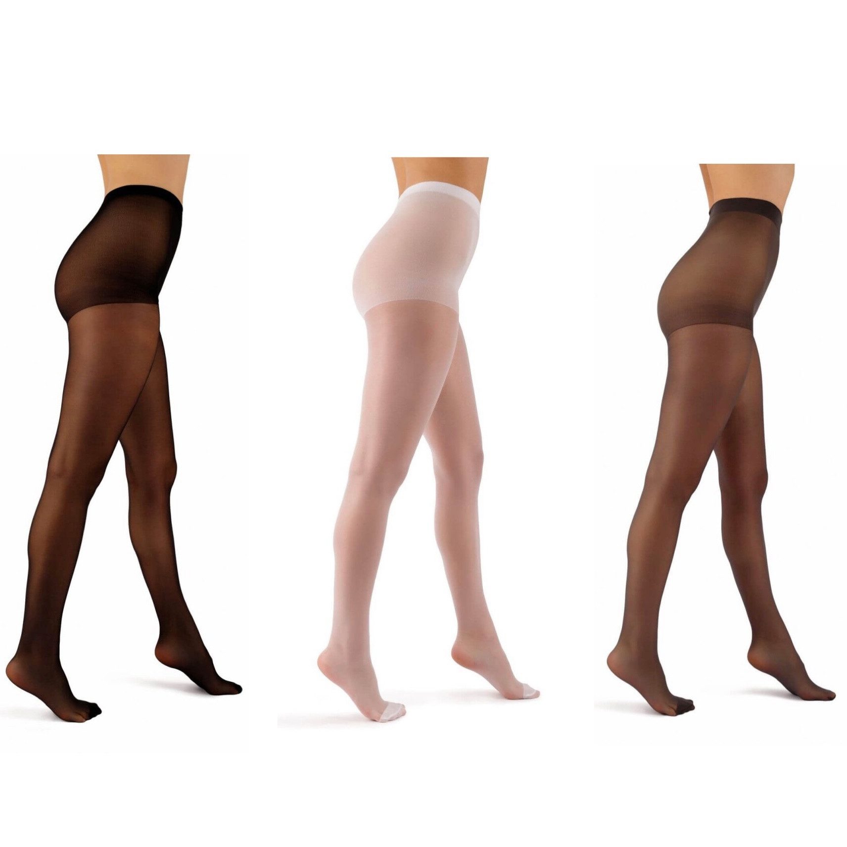 Strumpfhose 20 DEN - 3er Pack in Schwarz / Weiß / Graphit