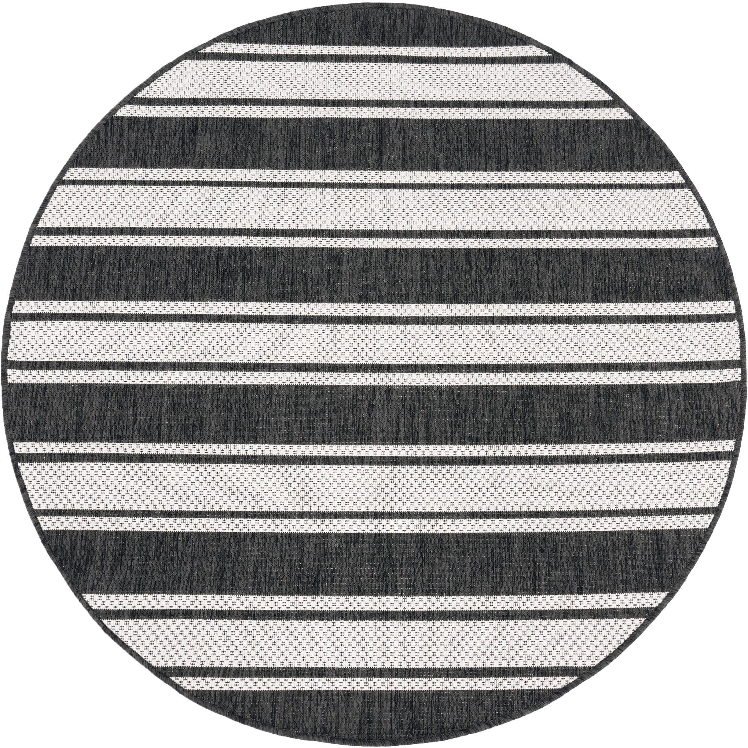Teppich Roma 273, Paco Home, rund, Höhe: 4 mm, Flachgewebe, gestreift, In- und Outdoor geeignet schwarz | Kurzflor-Teppiche
