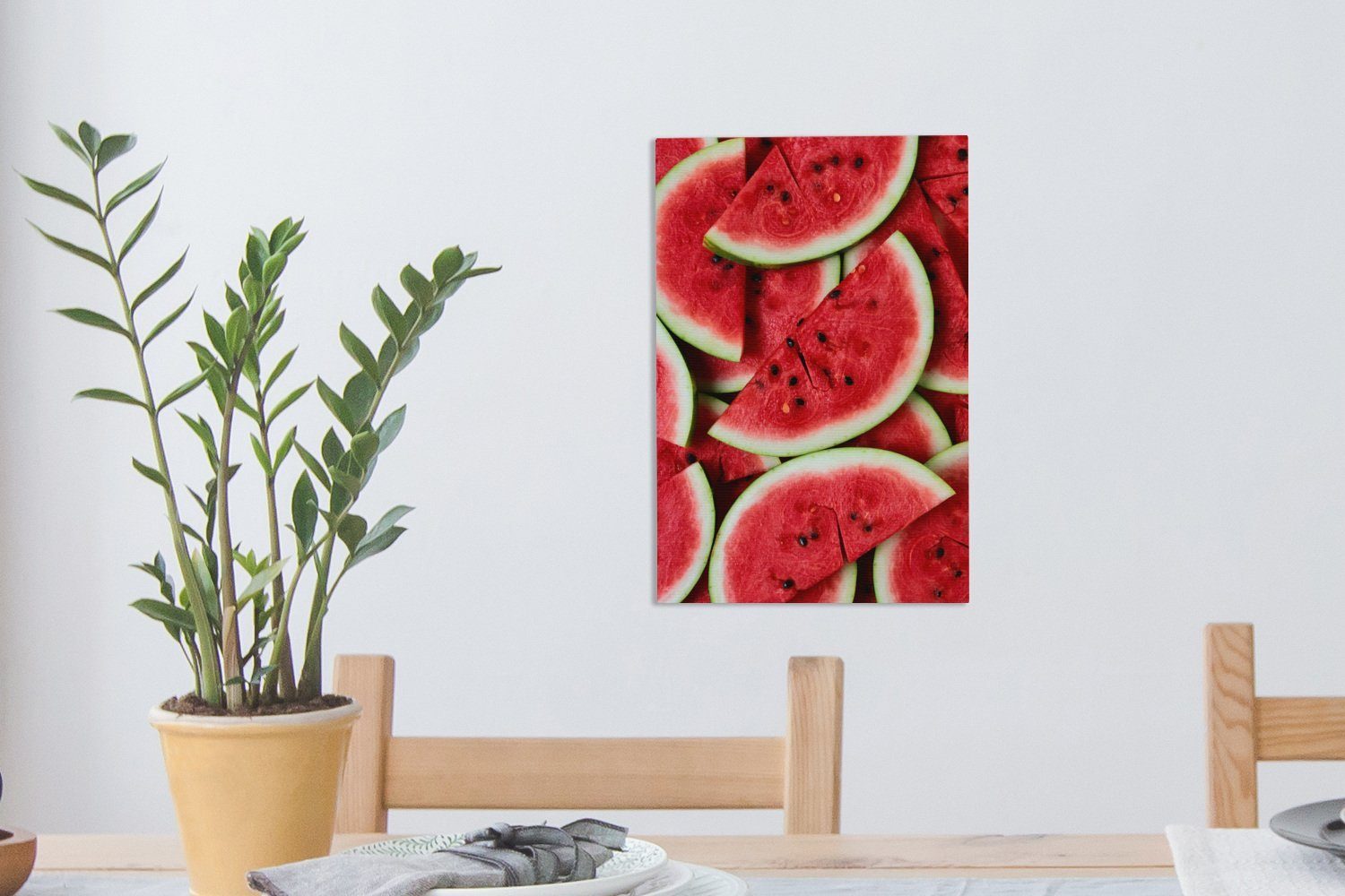 St), Zackenaufhänger, Gemälde, fertig bespannt Leinwandbild 20x30 Grün, inkl. OneMillionCanvasses® (1 Leinwandbild Wassermelone cm Rosa - -