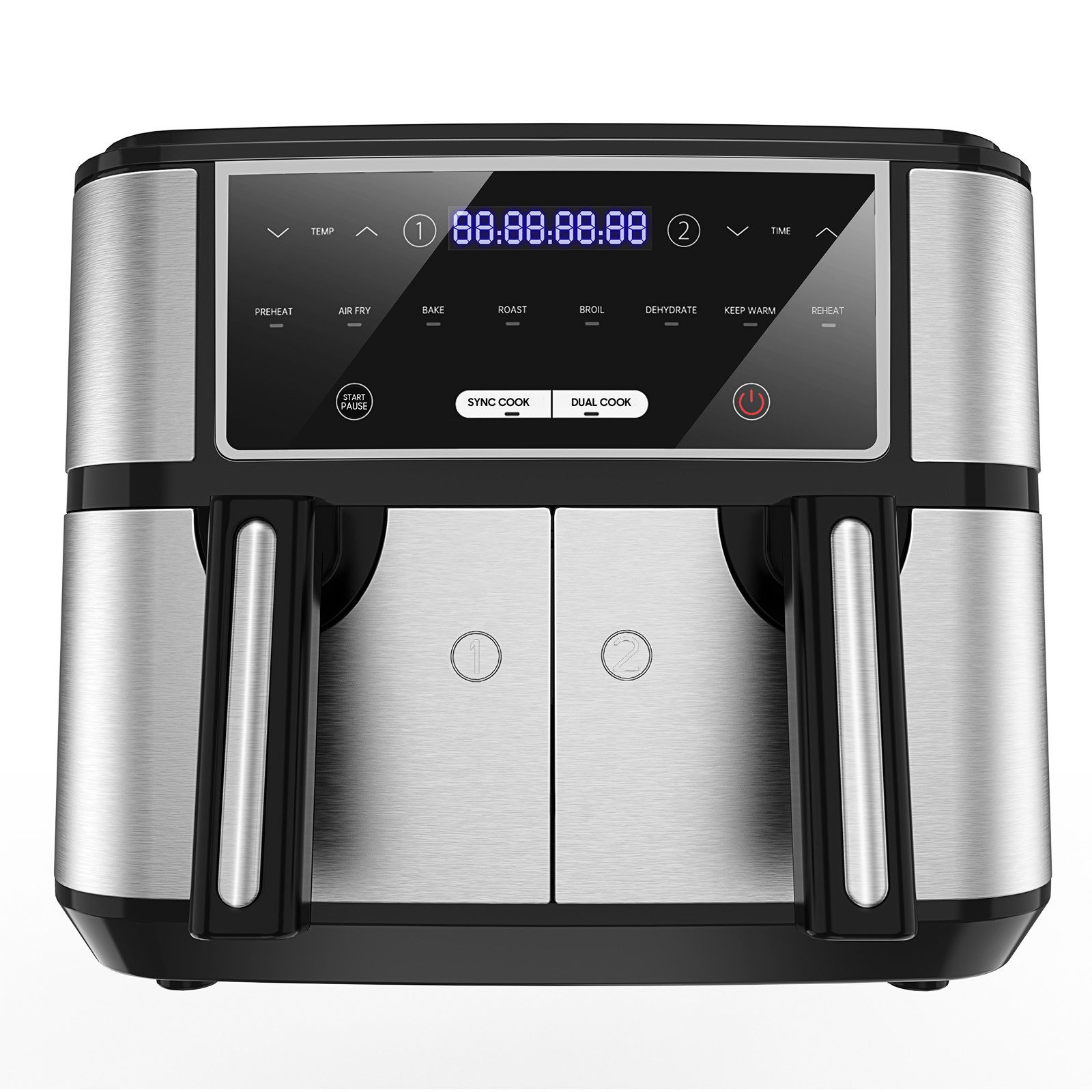AIMAX Heißluftfritteuse XXL 10L Dual Zone, Airfryer mit Doppelkammer, Sync Cook & Finish, 8 Programmen, Touchscreen, spülmaschinenfest, 50–200 °C, 2600 W, 2×5L Körben, Gesundes Garen für Familie & Party