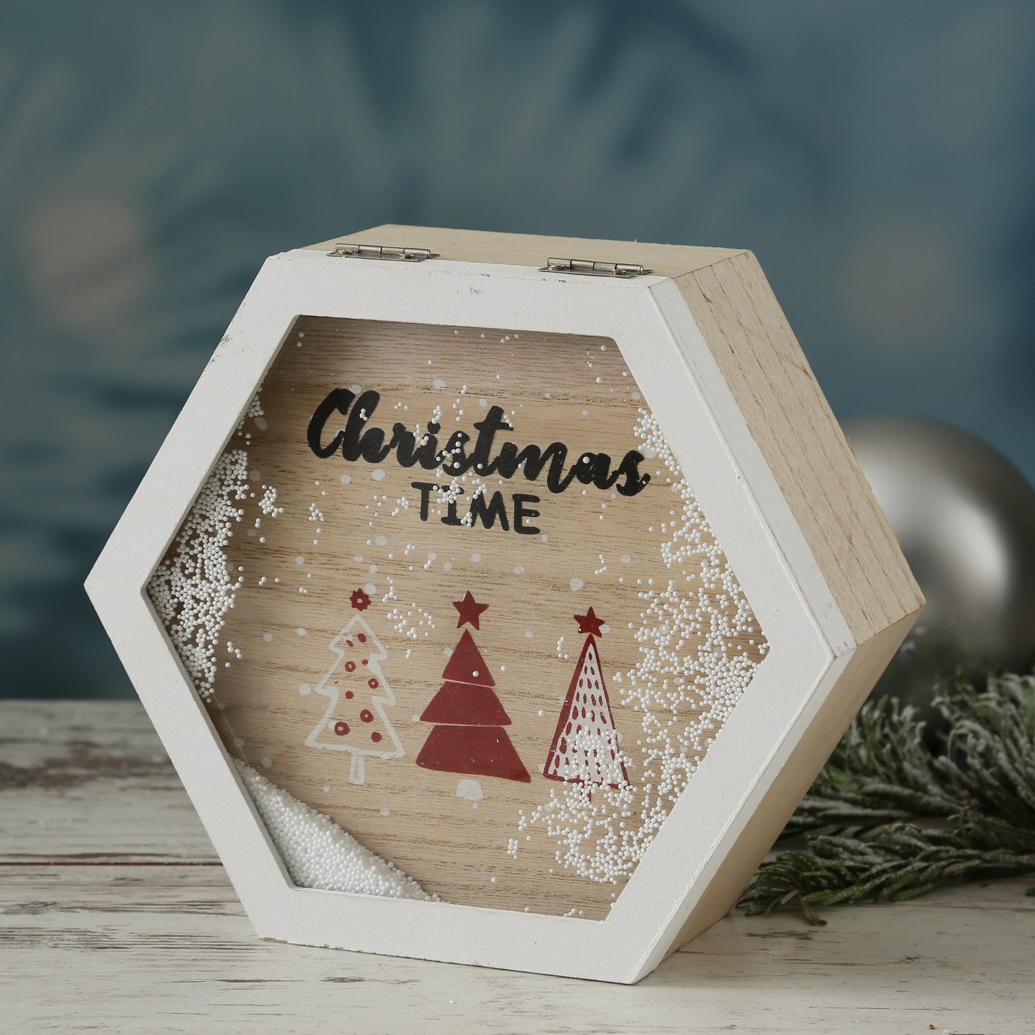 MARELIDA Aufbewahrungsbox Holzbox CHRISTMAS TIME Schneefenster Weihnachtsmotiv Geschenkbox 20cm (1 St)