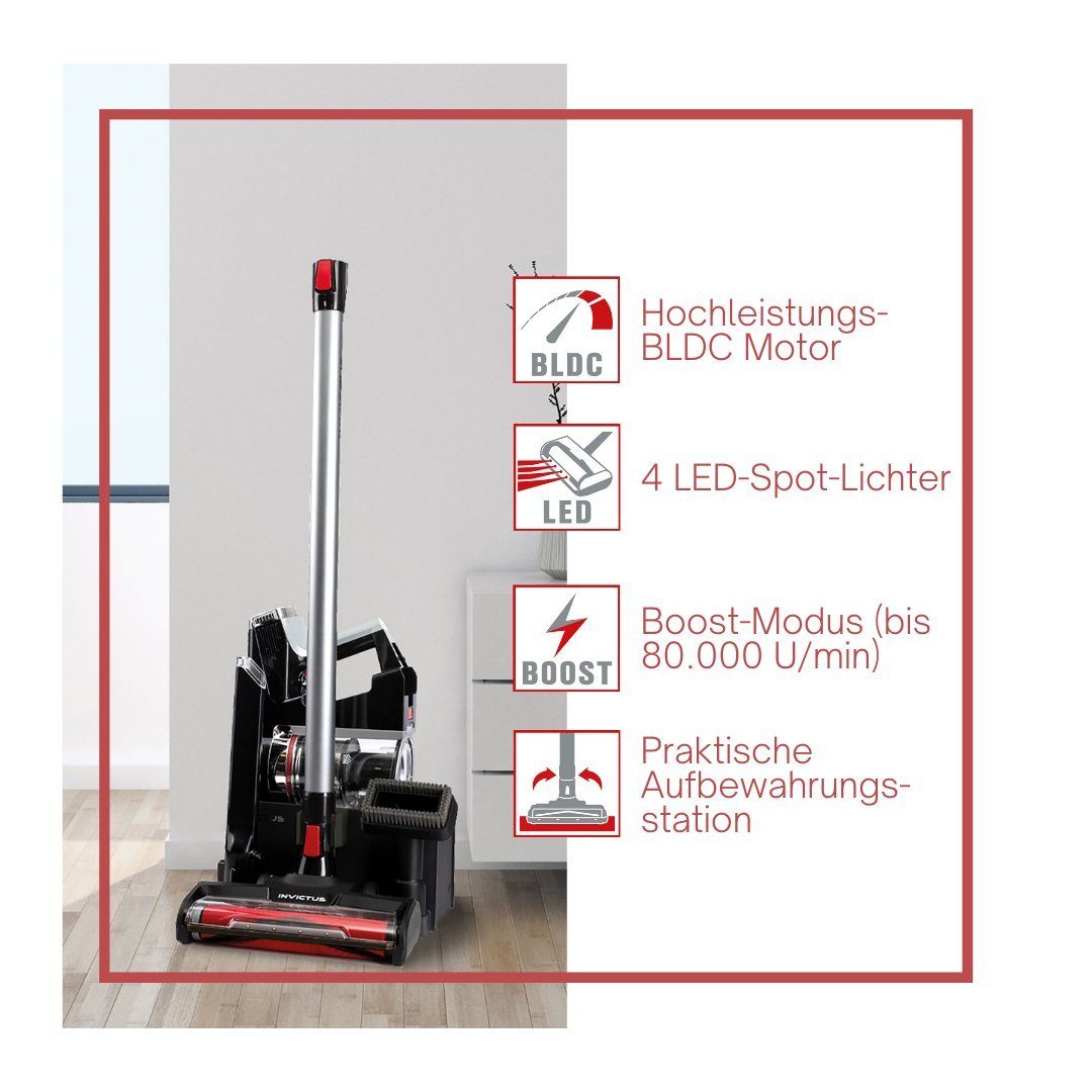 Genius Akku-Stielstaubsauger Genius Invictus X9 Akku-Handstaubsauger 23 tlg, Akku Staubsauger, 380 W, beutellos HEPA Filter, LED Ladestation freistehend UV Licht Bürste