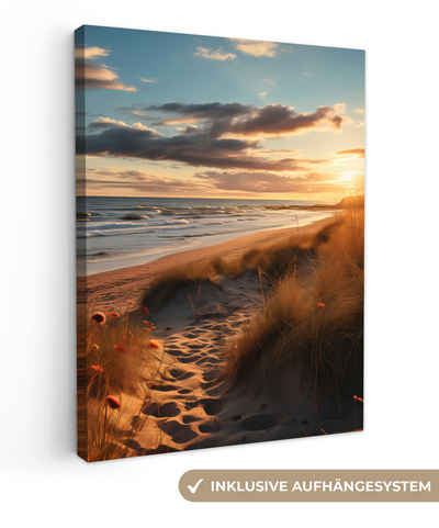 OneMillionCanvasses® Leinwandbild Strand - Sonnenuntergang - Dünen - Meer - Sand, Sonnenuntergang - Dünen (1 St), Leinwand Bilder für Wohnzimmer Schlafzimmer 30x40 cm