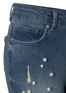 LASCANA Destroyed-Jeans mit Perlen, elastische Skinny-Jeans