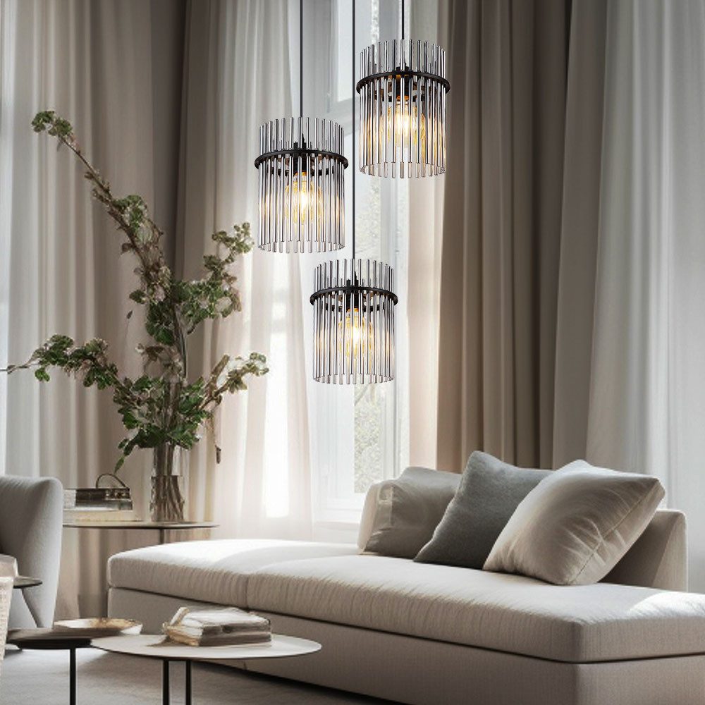 GLOBO LIGHTING LED Pendelleuchte, Leuchtmittel inklusive, Warmweiß, Pendellampe Wohnzimmerleuchte 3x LED Glasstäbe rauchfarben H 140 cm