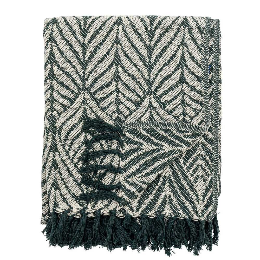 Wohndecke Bloomingville Decke UGENTO Grün mit Grafischem Blatt Muster 160x130 cm, Bloomingville
