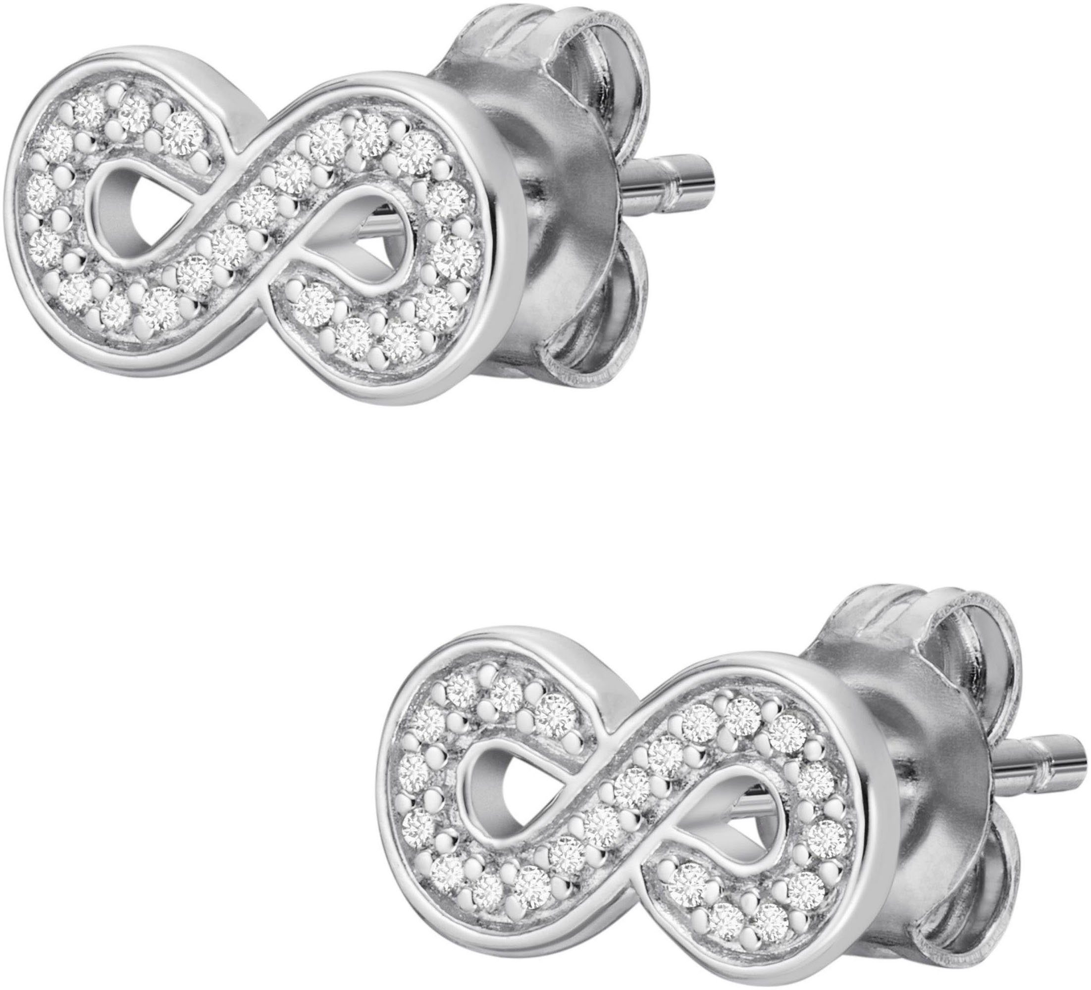 Fossil Ohrstecker-Set Schmuck Silber 925 STERLING Unendlichkeitsschleife/Infinity, mit Zirkonia (synth)