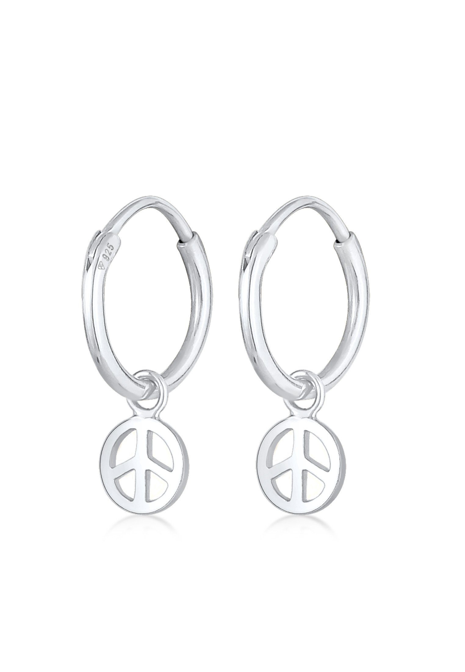 Elli Paar Creolen Creolen Peace Ohrringe im Silber, Boho 925 Damen Symbol Creolen für Boho-Style