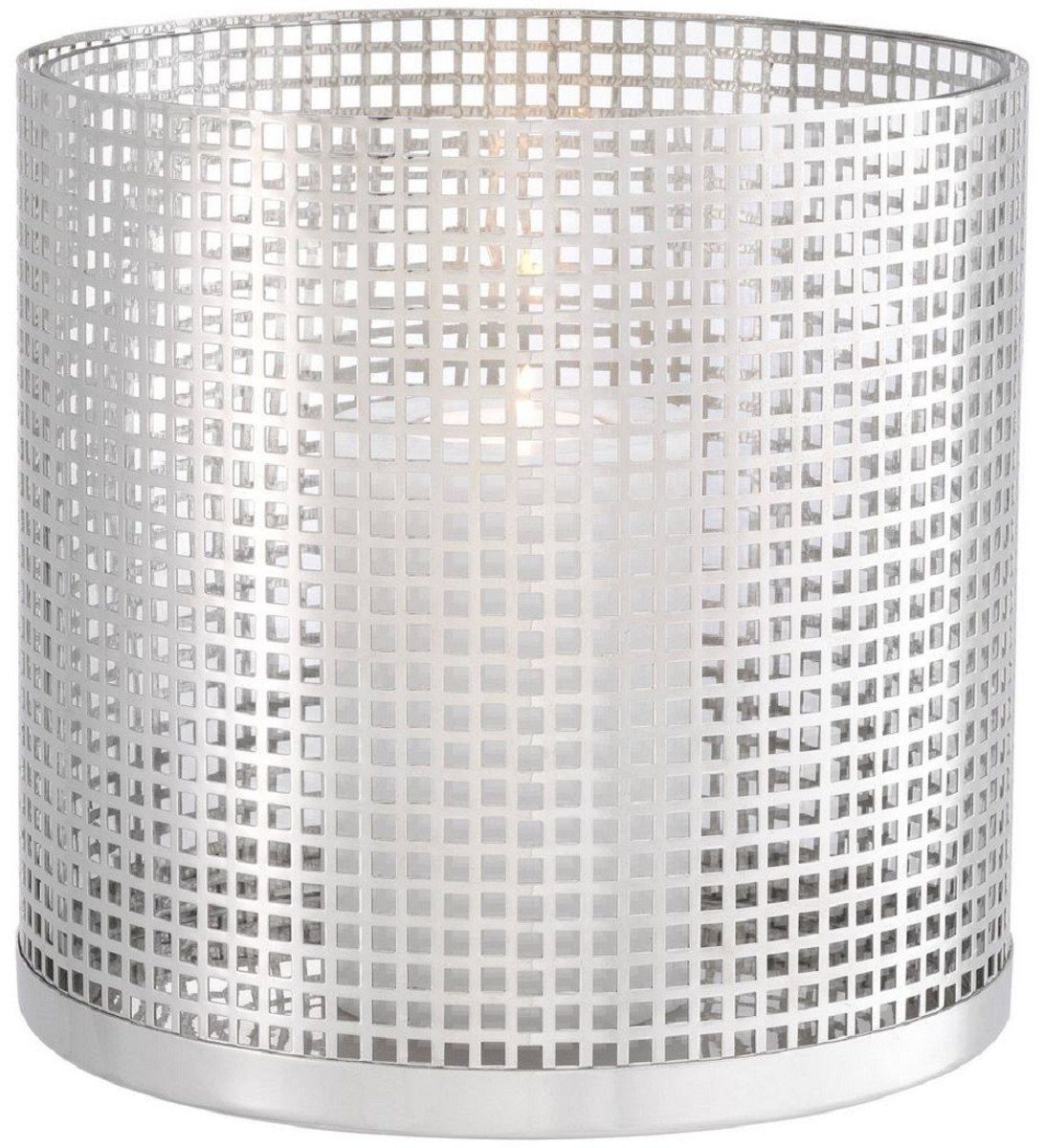 Casa Padrino Kerzenleuchter Luxus Kerzenleuchter Silber Ø 25,5 x H. 25 cm - Runder Kerzenleuchter aus Edelstahl und Glas - Luxus Deko Accessoires