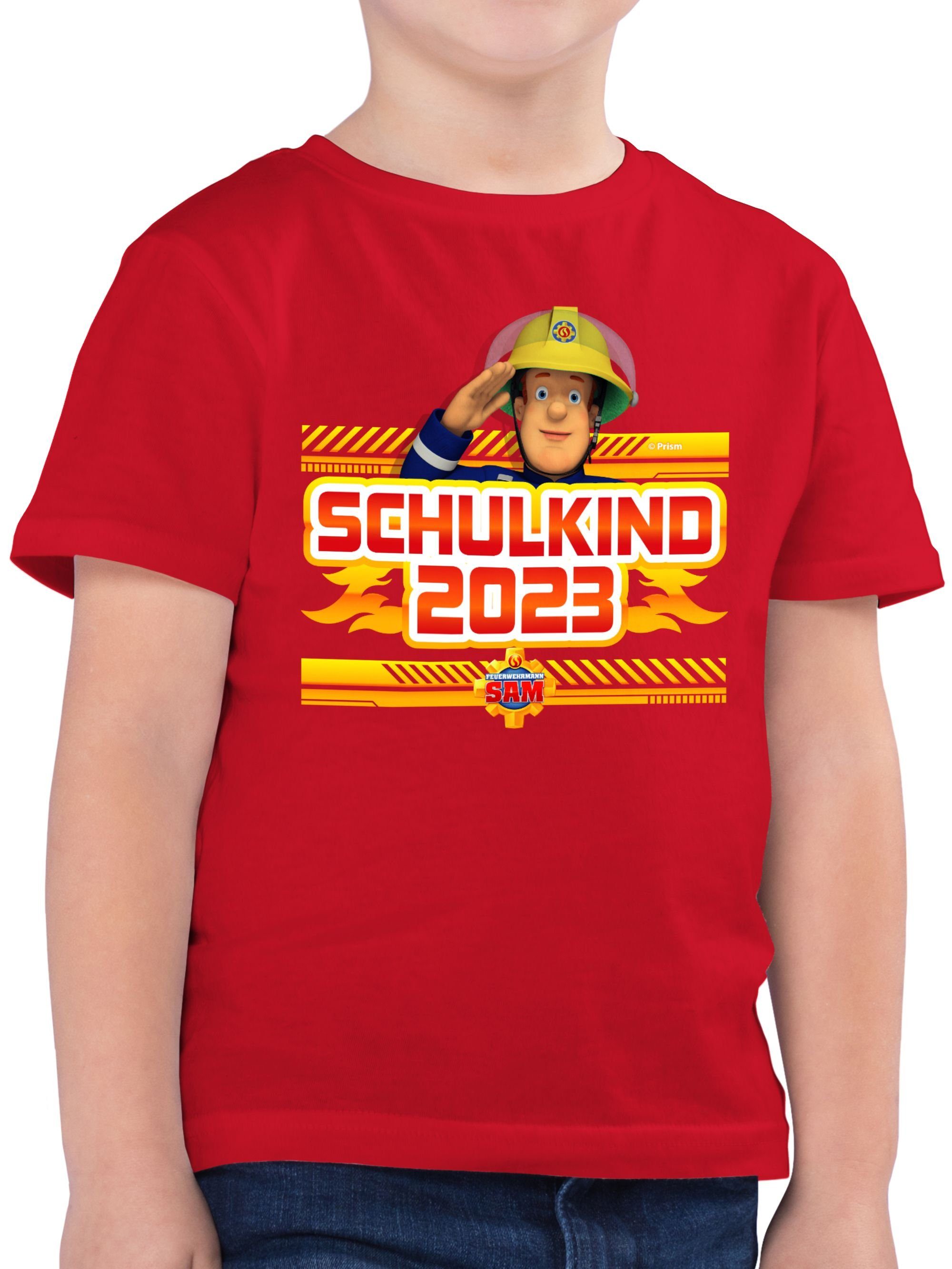 Shirtracer T-Shirt Einschulung Schulkind 2023 Sam Feuerwehrmann Sam Jungen 01 Rot | 