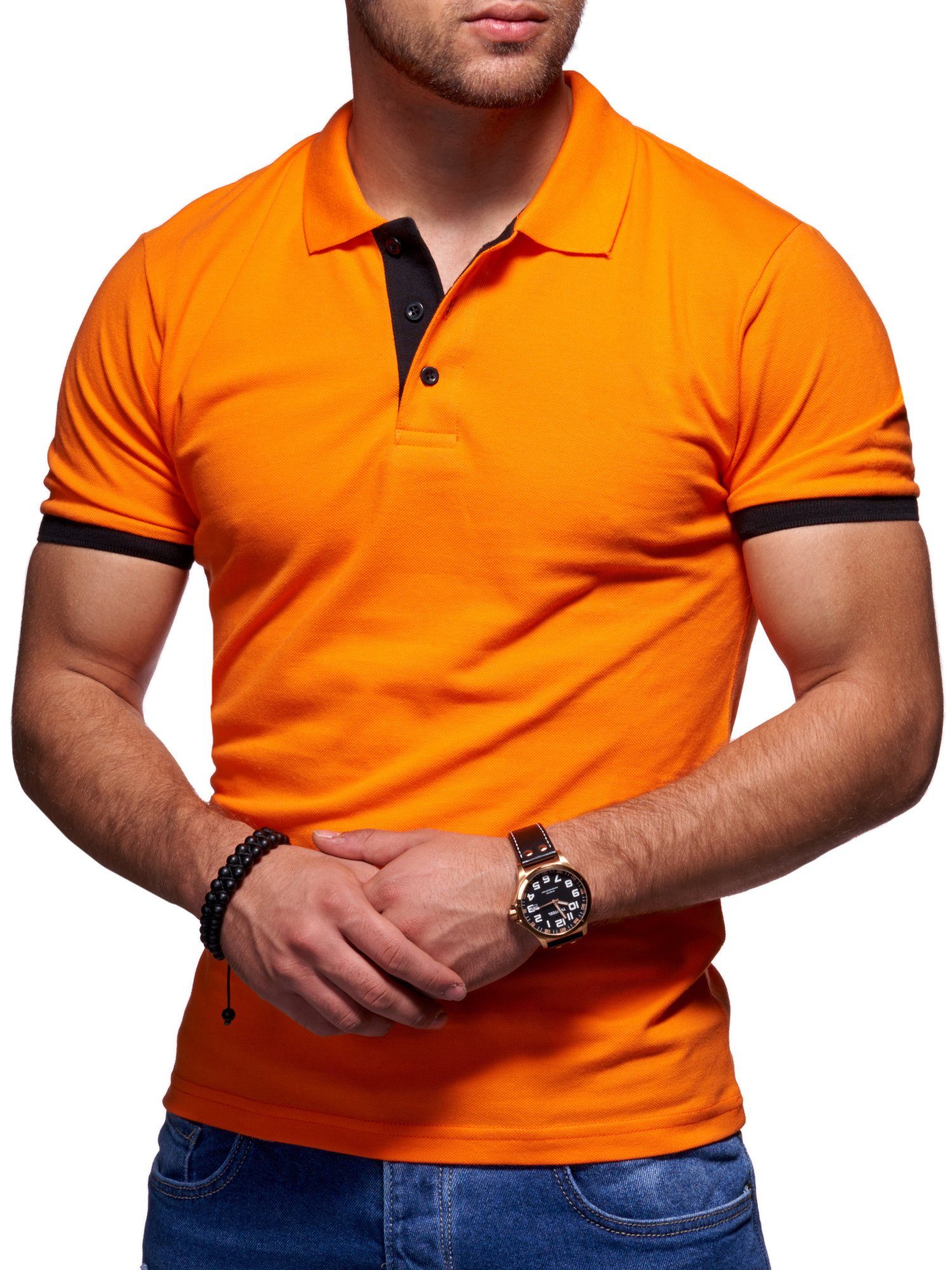 Style-Division Poloshirt SDTACOMA Basic Polo-Hemd Orange-Schwarz