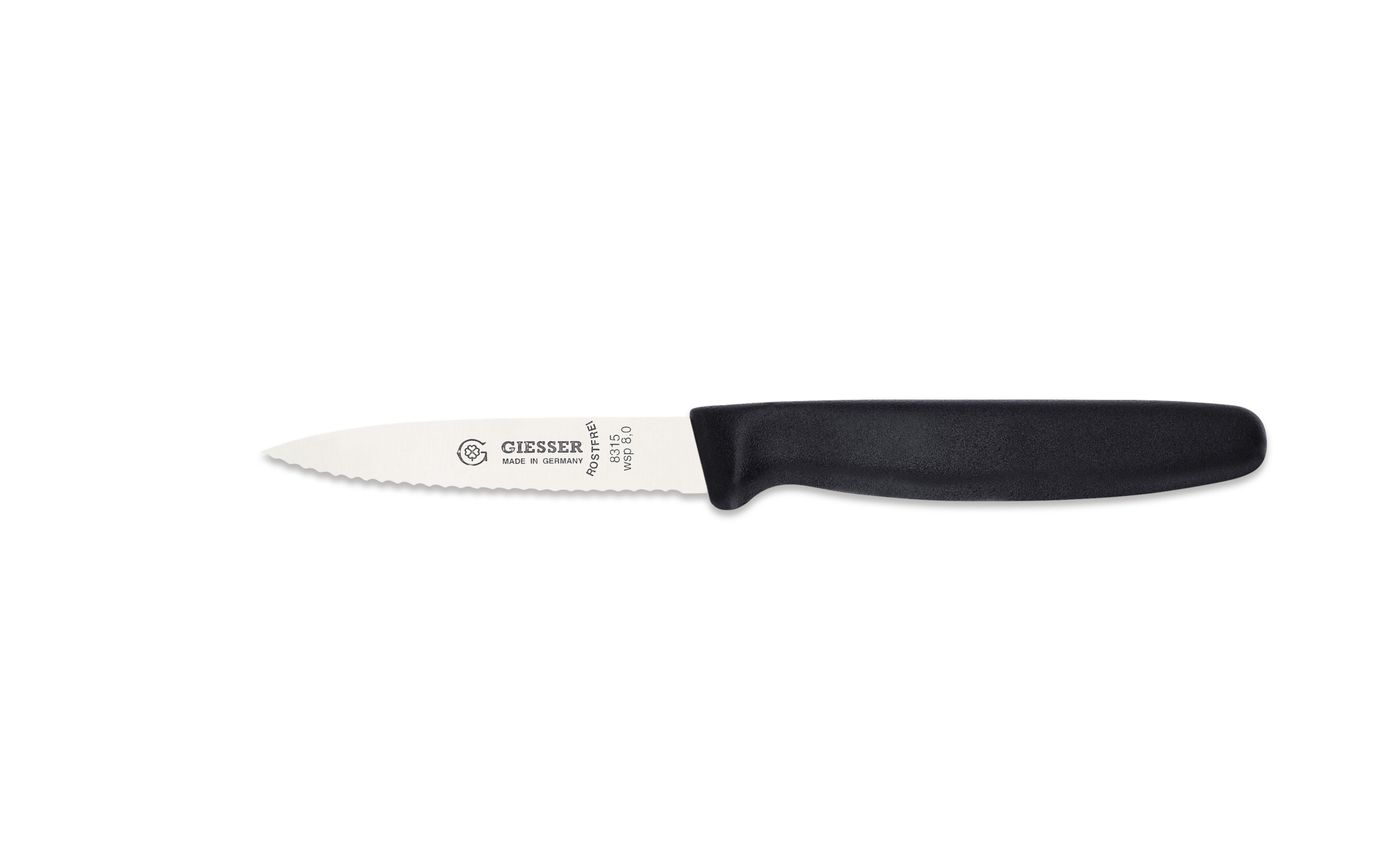 Giesser Messer Küchenmesser oder Schwarz Spickmesser 8/10/12, Welle mit Wellenschliff 3mm ohne sp - Gemüsemesser 8315