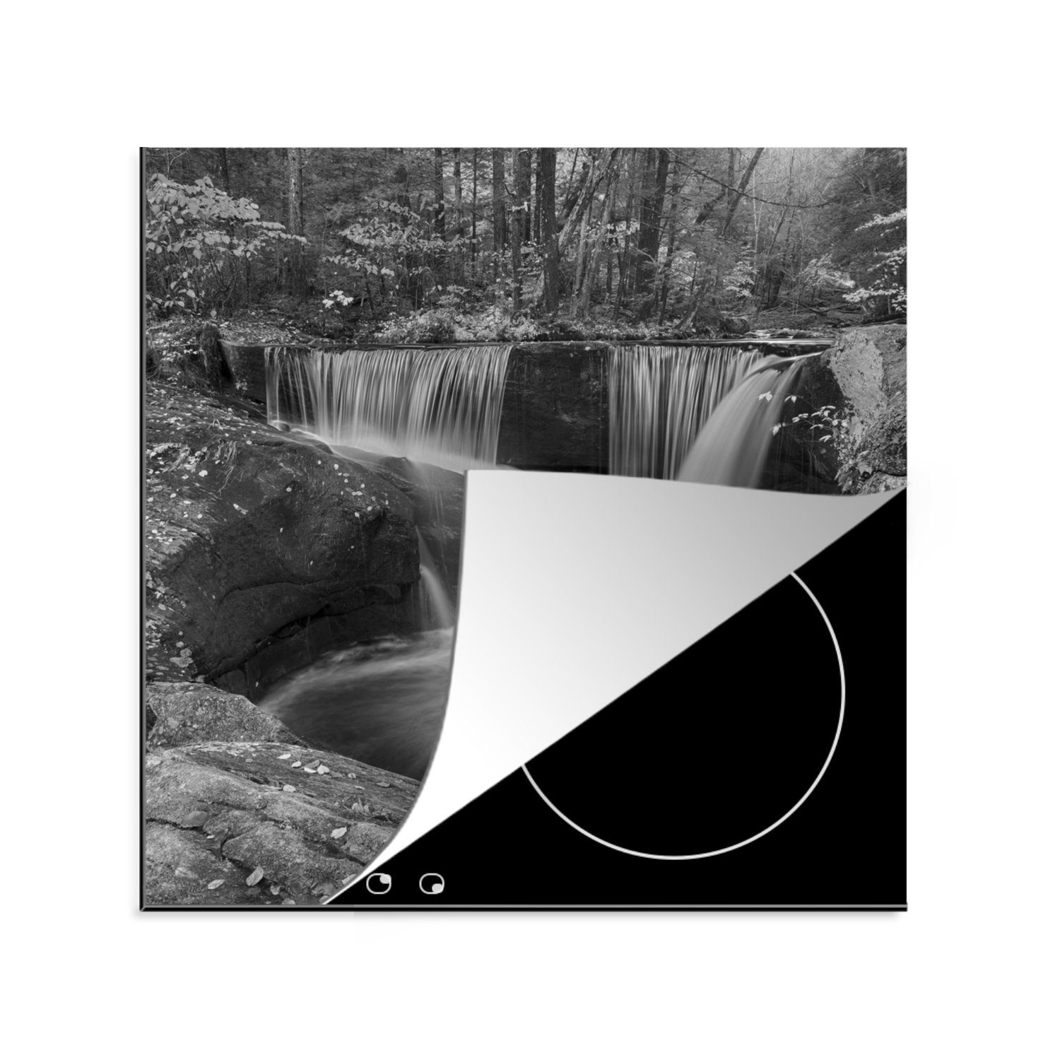 MuchoWow Herdblende-/Abdeckplatte Connecticut - Schwarz - Weiß - Wald - Amerika, Vinyl, (1 tlg), 78x78 cm, Ceranfeldabdeckung, Arbeitsplatte für küche