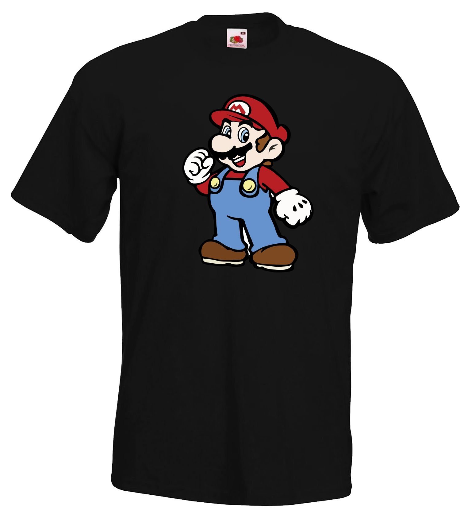 Herren Youth Designz trendigem Schwarz T-Shirt Mario T-Shirt Mit Frontprint